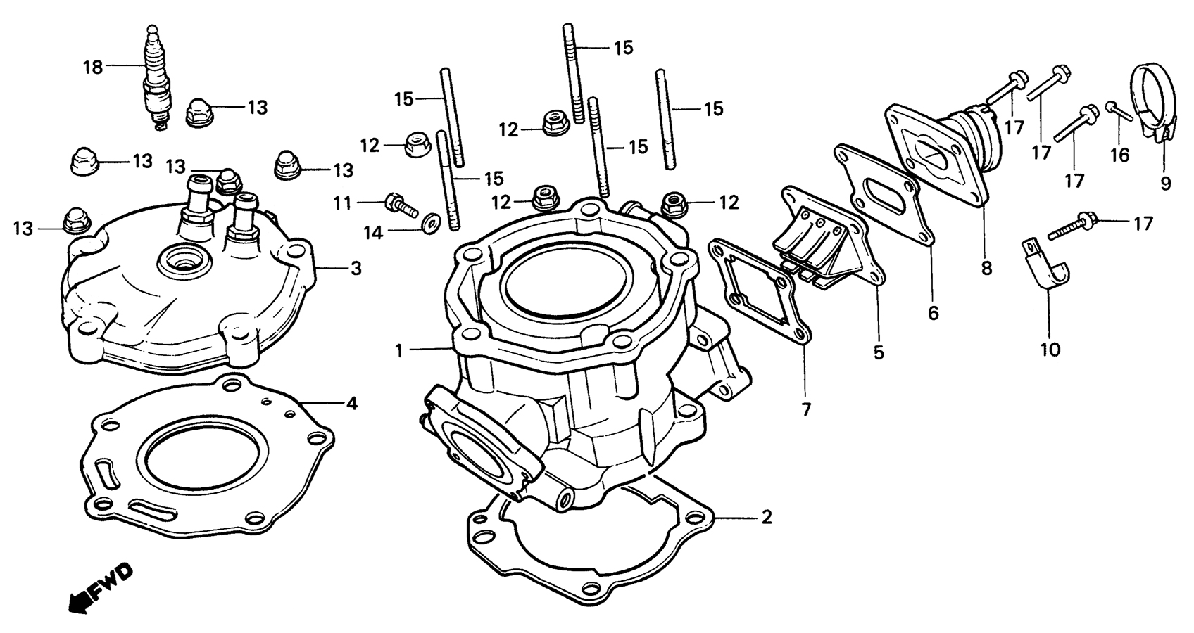 1984 Honda RS125R - E1 Cylinder / Cylinder Head / Reed Valve Image