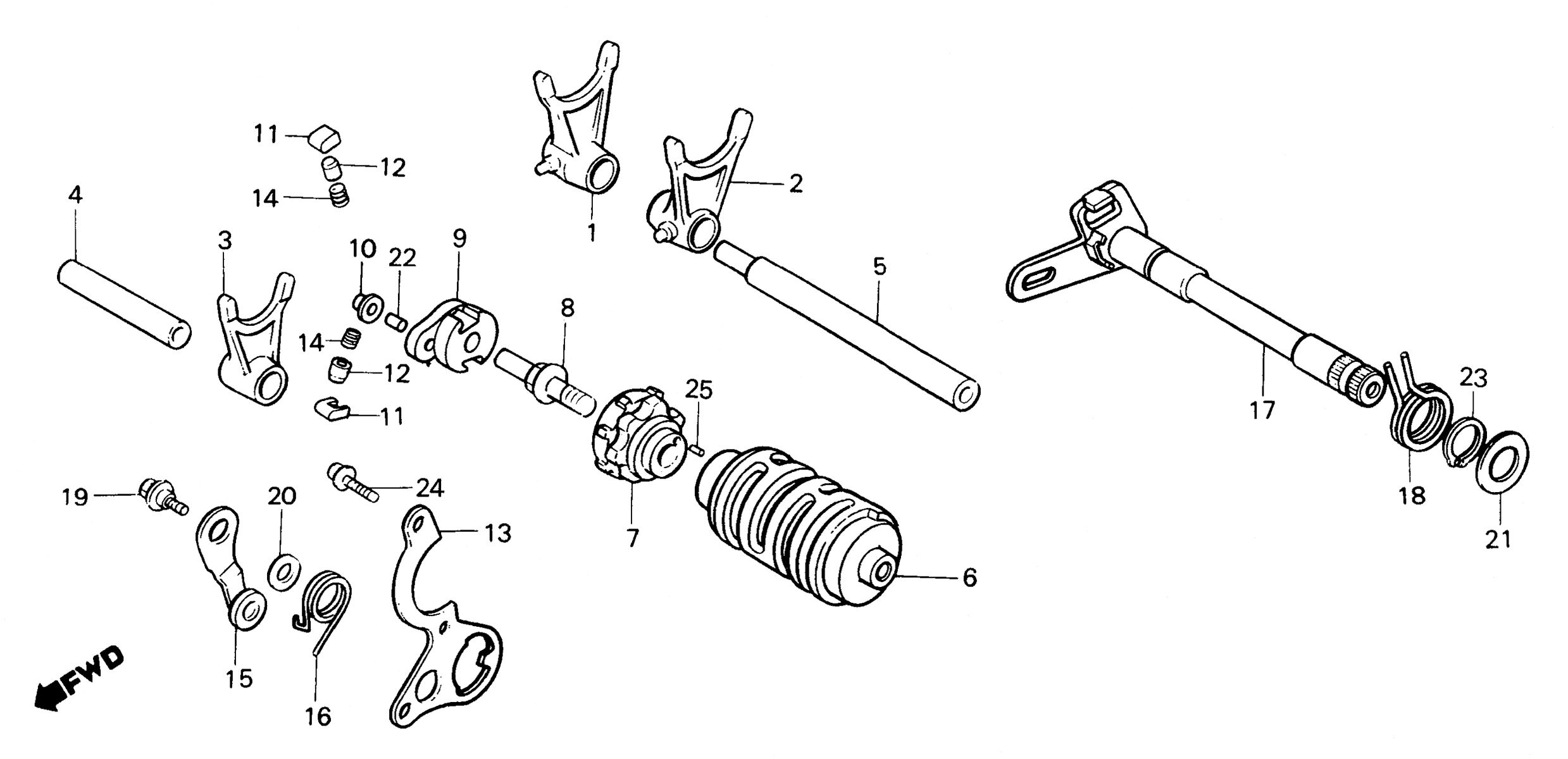 1984 Honda RS125R - E10 Gear Shift Drum / Shift Forks Image