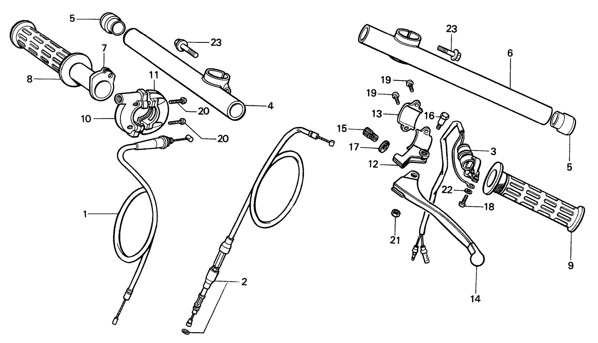 1984 Honda RS125R - F1 Handle Bar / Cables / Clutch Lever Image