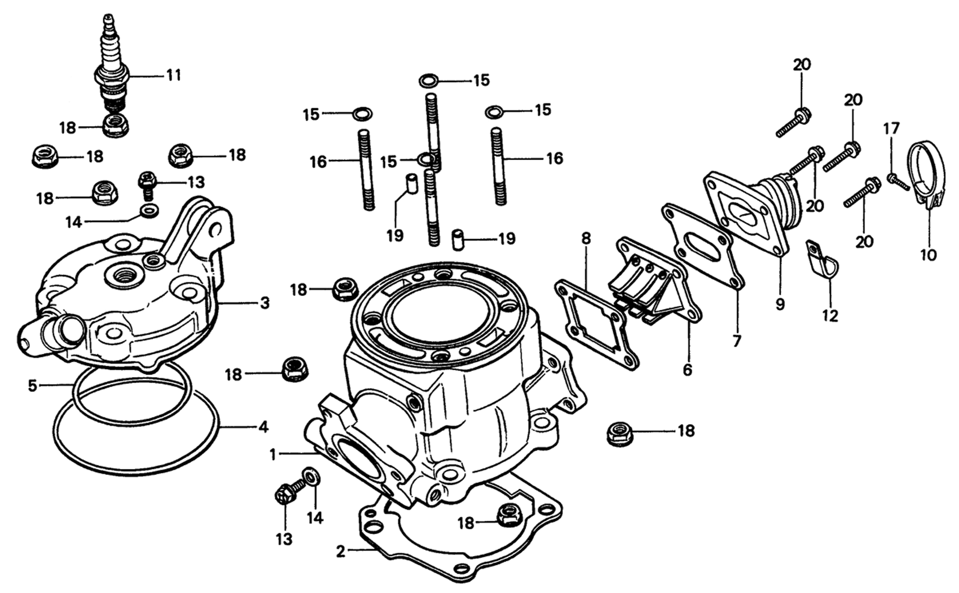 1985 Honda RS125R - E1 Cylinder / Cylinder Head / Reed Valve Image