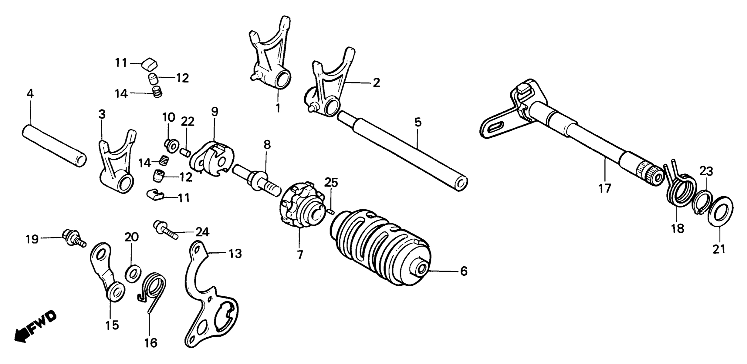 1985 Honda RS125R - E10 Gear Shift Drum / Shift Forks Image