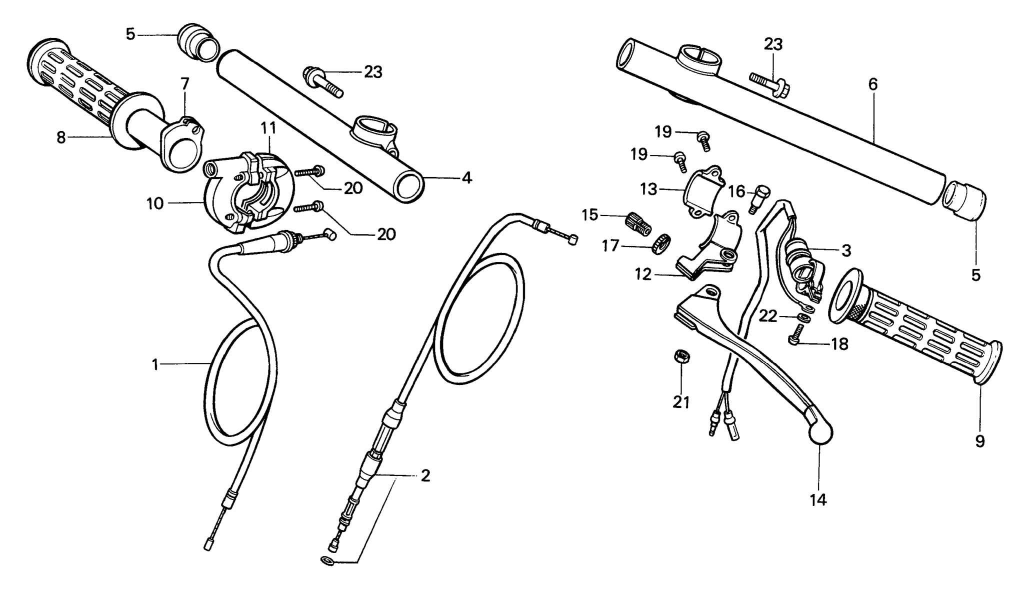 1985 Honda RS125R - F1 Handle Bar / Cables / Clutch Lever Image