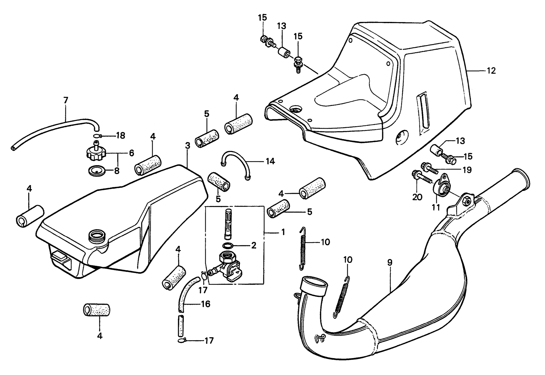 1985 Honda RS125R - F6 Exhaust / Fuel Tank / Seat Image