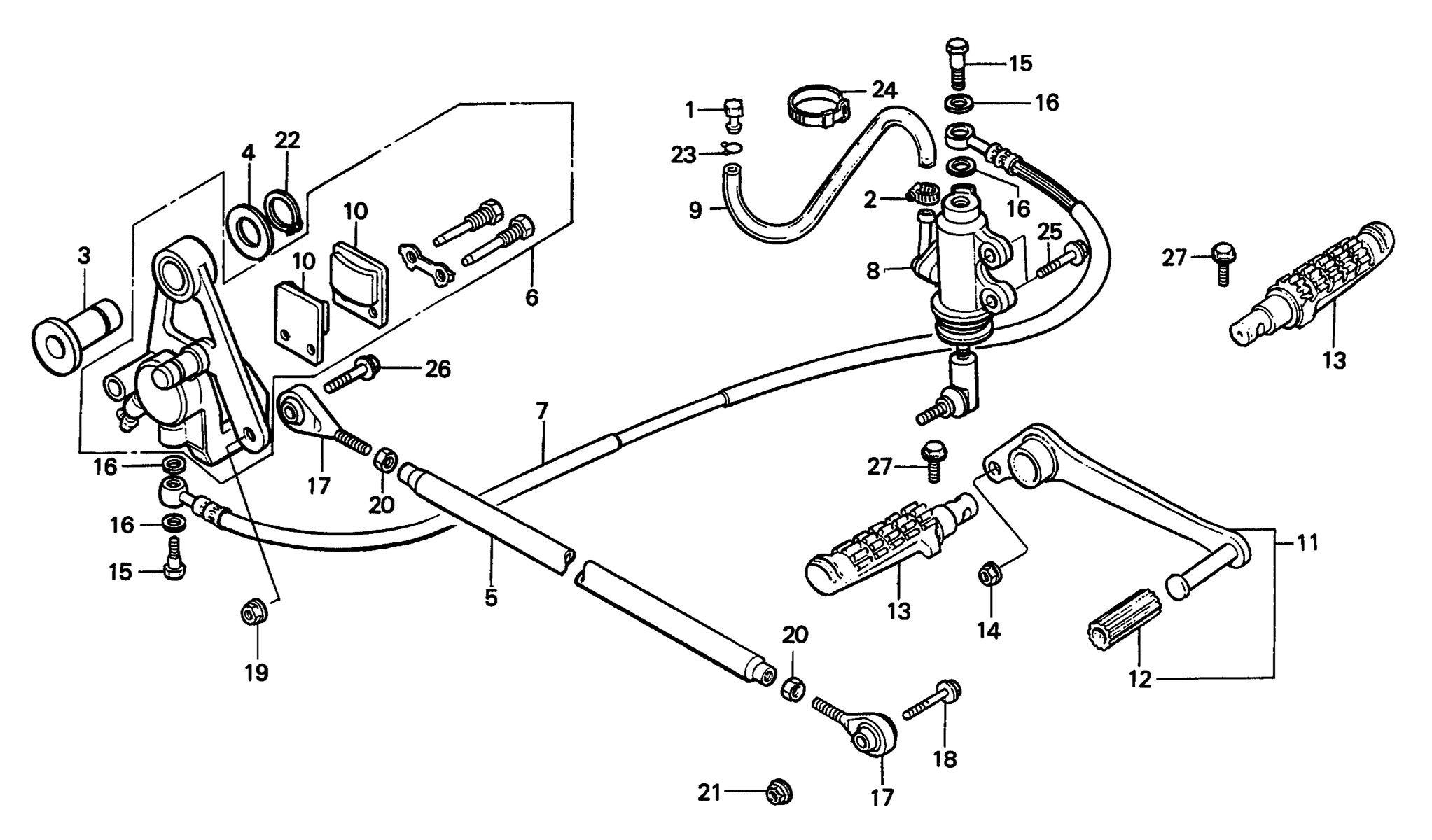 1985 Honda RS125R - F8 Rear Brake Caliper / Master Cylinder / Step Image