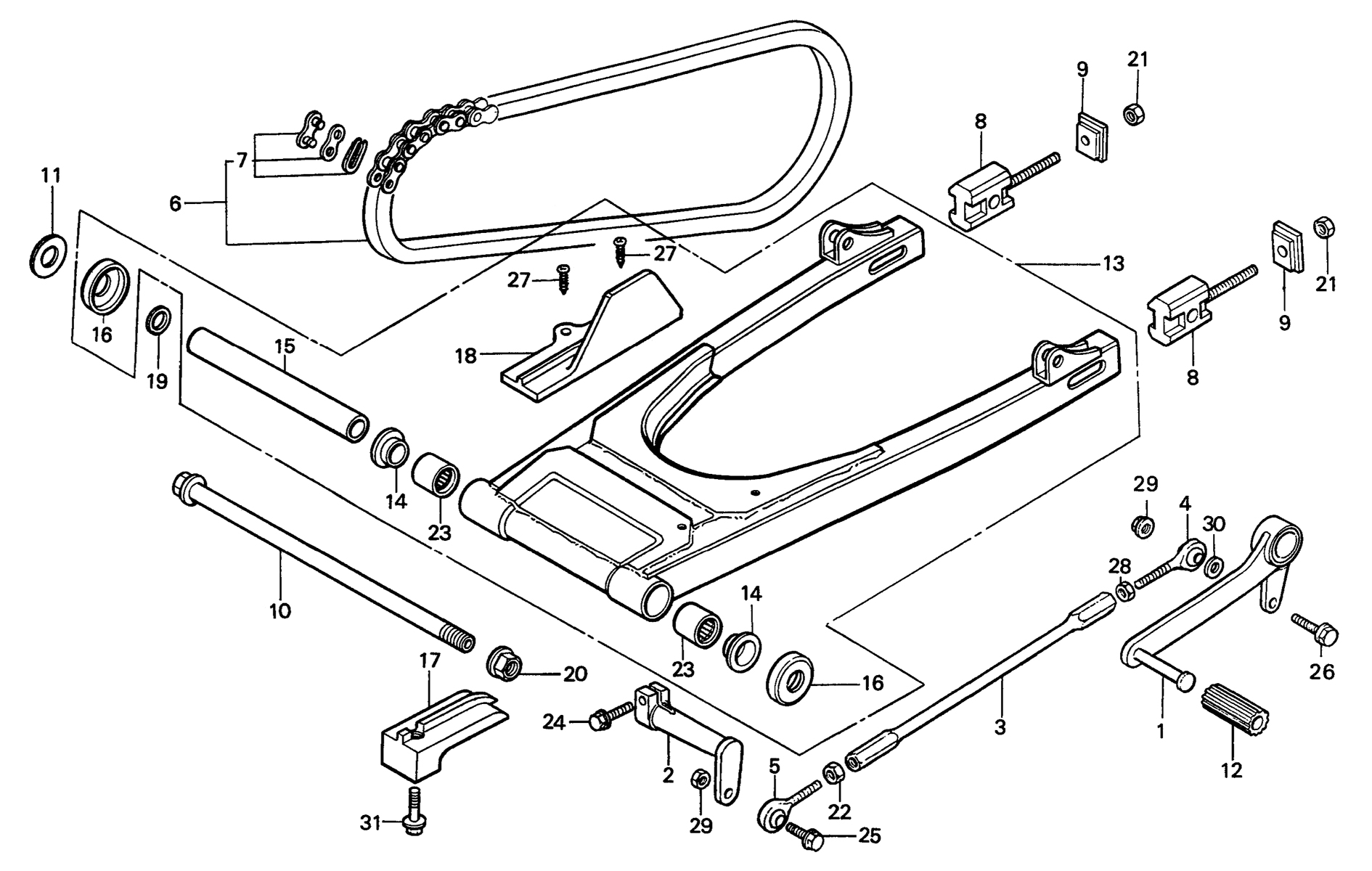 1985 Honda RS125R - F9 Swingarm / Gear Change Pedal Image