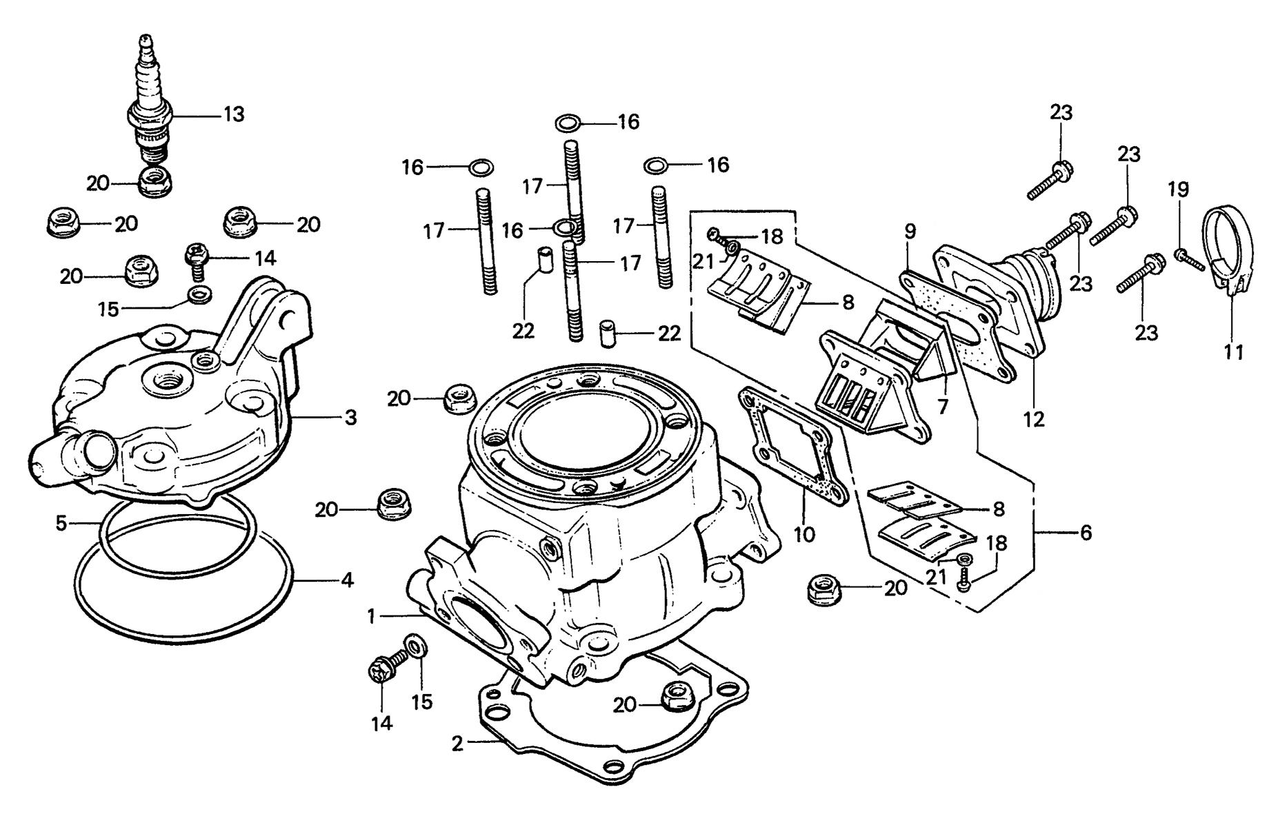 1986 Honda RS125R - E1 Cylinder / Cylinder Head / Reed Valve Image