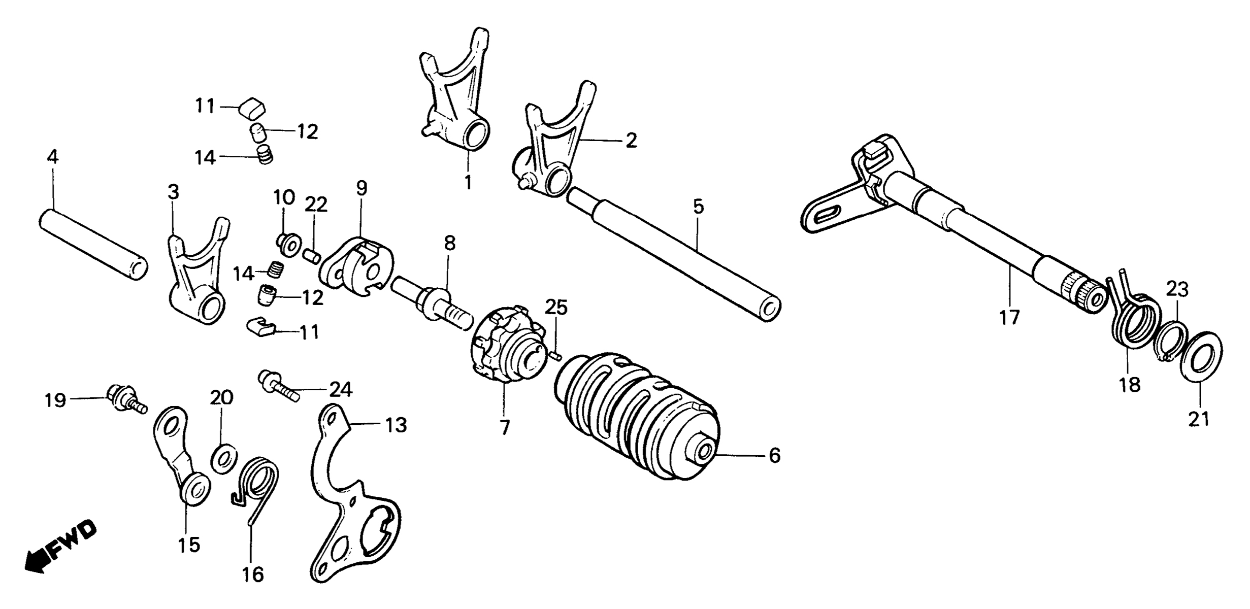 1986 Honda RS125R - E10 Gear Shift Drum / Shift Forks Image