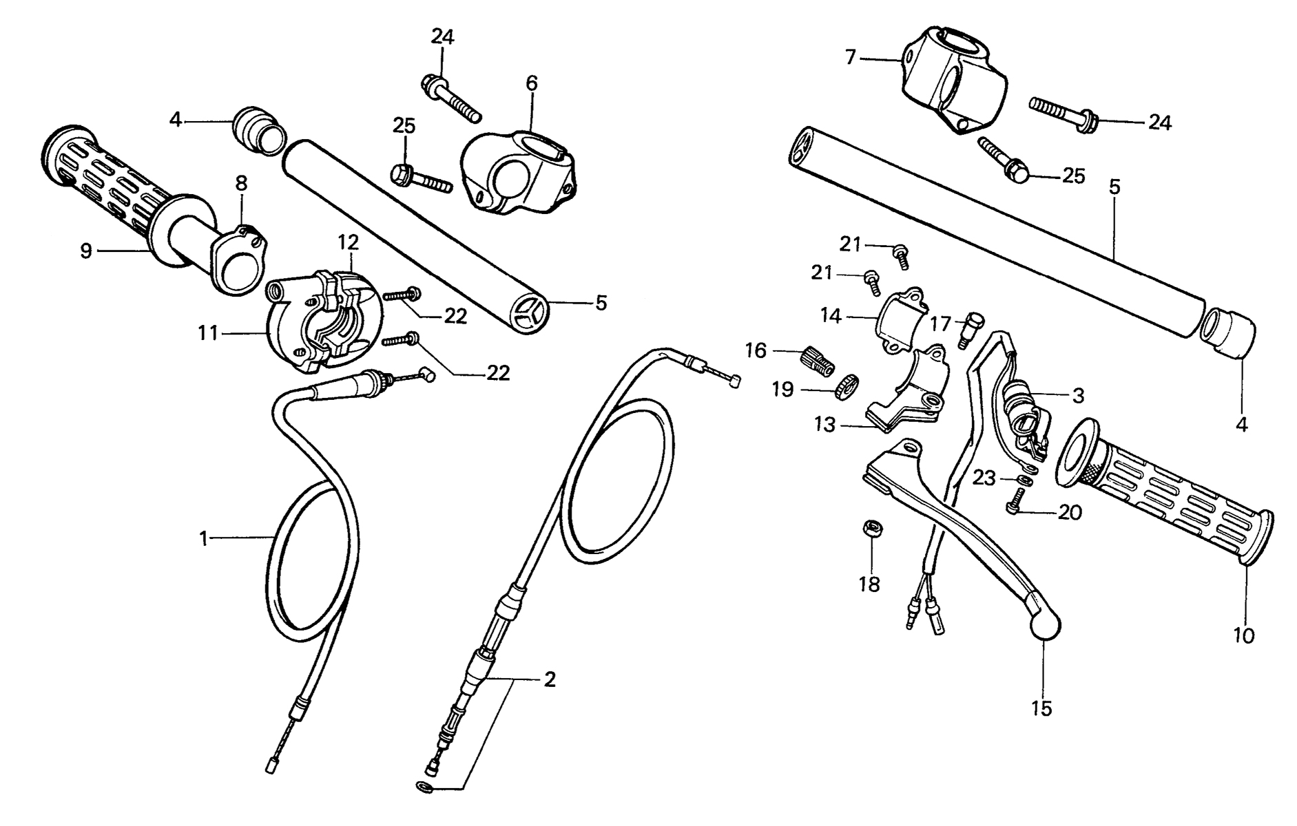 1986 Honda RS125R - F1 Handle Bar / Cables / Clutch Lever Image