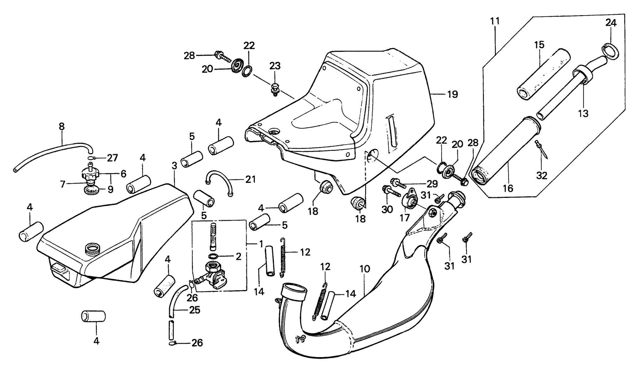 1986 Honda RS125R - F6 Exhaust / Fuel Tank / Seat Image