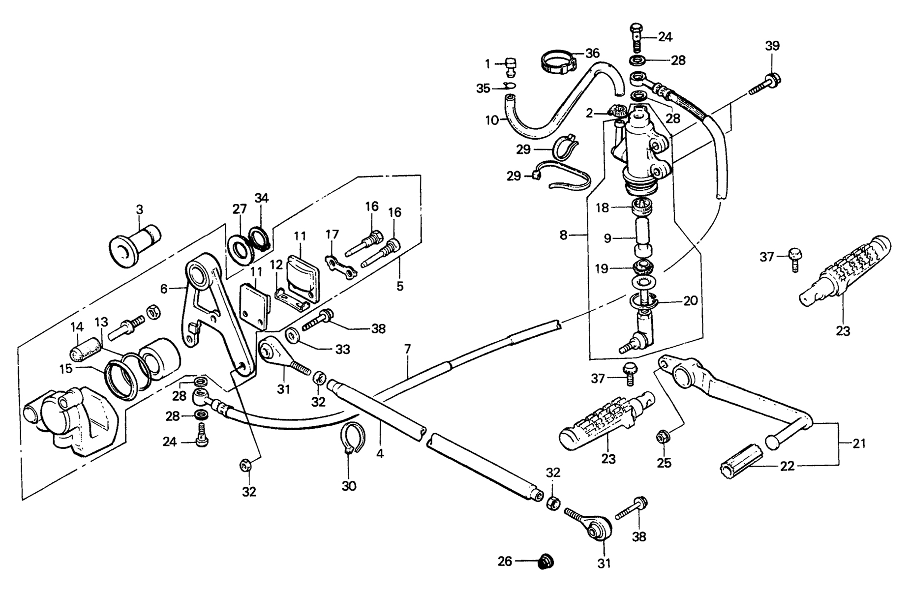 1986 Honda RS125R - F8 Rear Brake Caliper / Master Cylinder / Step Image