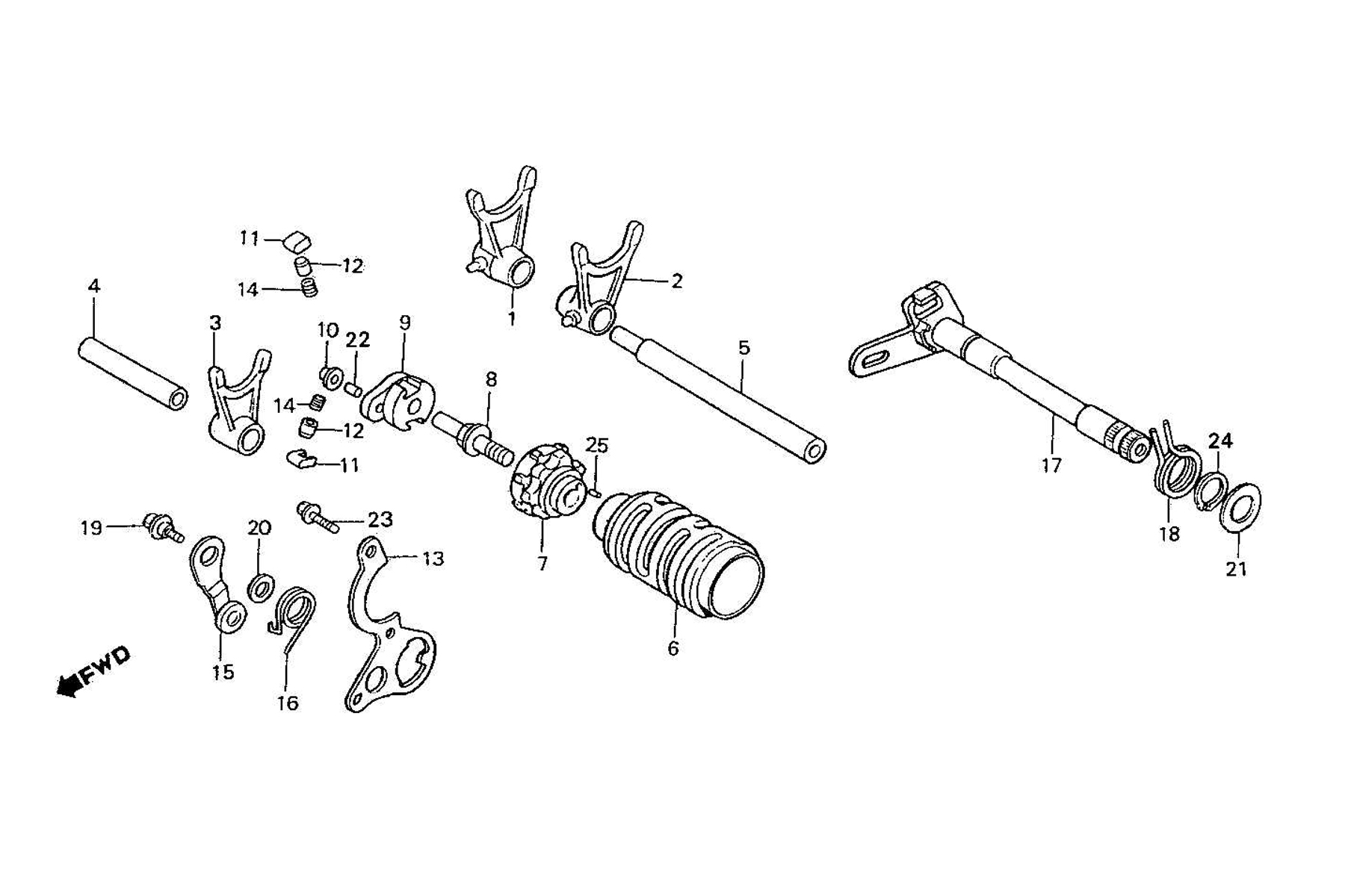 1987 Honda RS125R - E9 Gear Shift Drum / Shift Forks Image