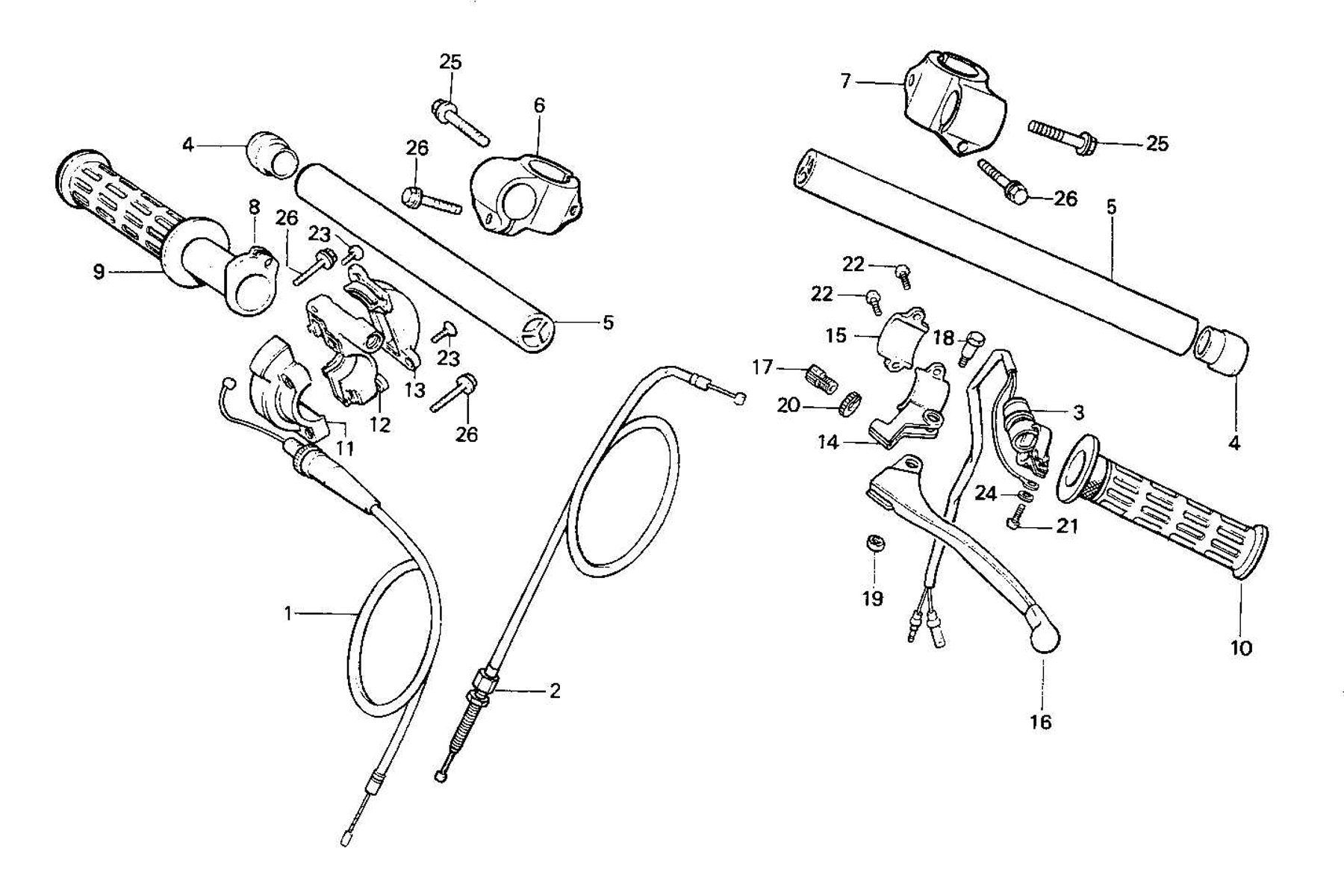 1987 Honda RS125R - F1 Handle Bar / Cables / Clutch Lever Image