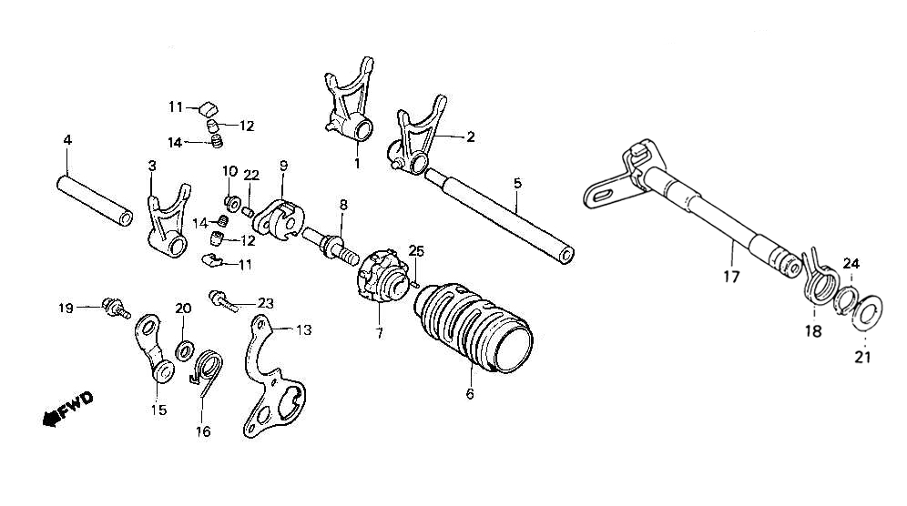 1989 Honda RS125R - E9 Gear Shift Drum / Shift Forks Image