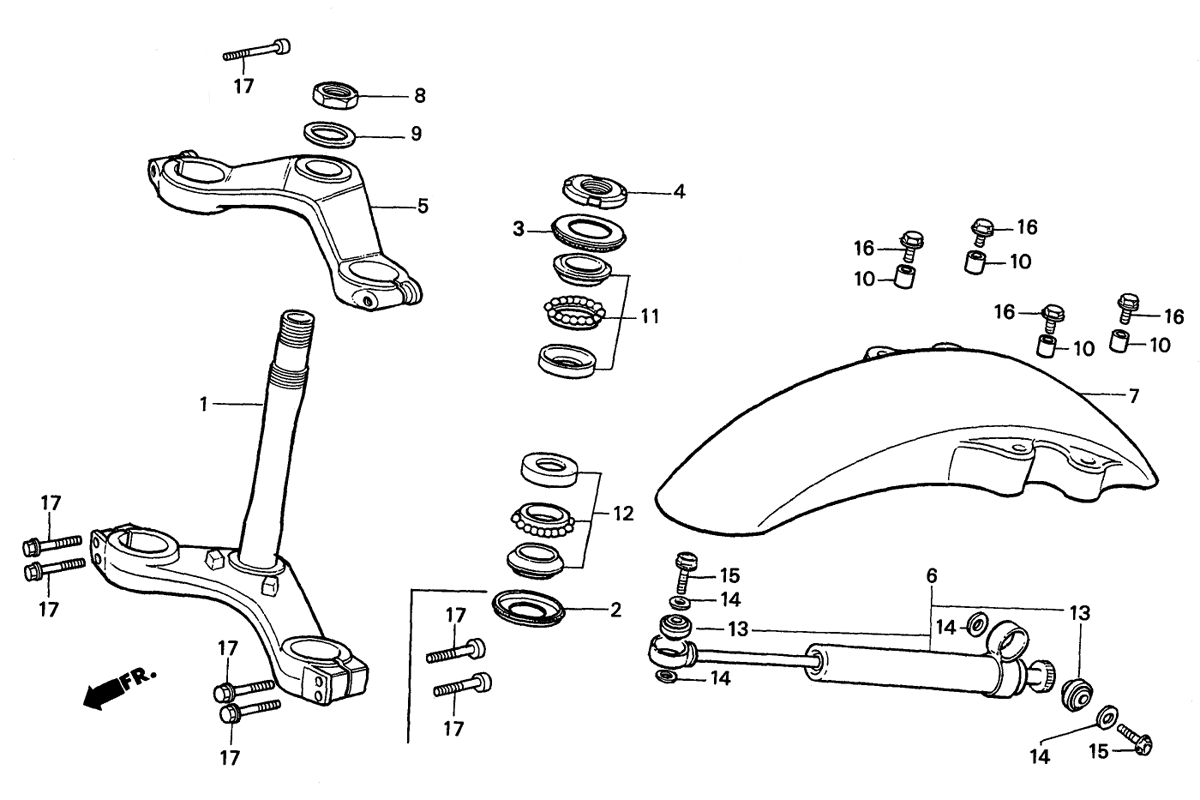 1989 Honda RS125R - F2 Front Fender / Steering Stem / Steering Damper Image