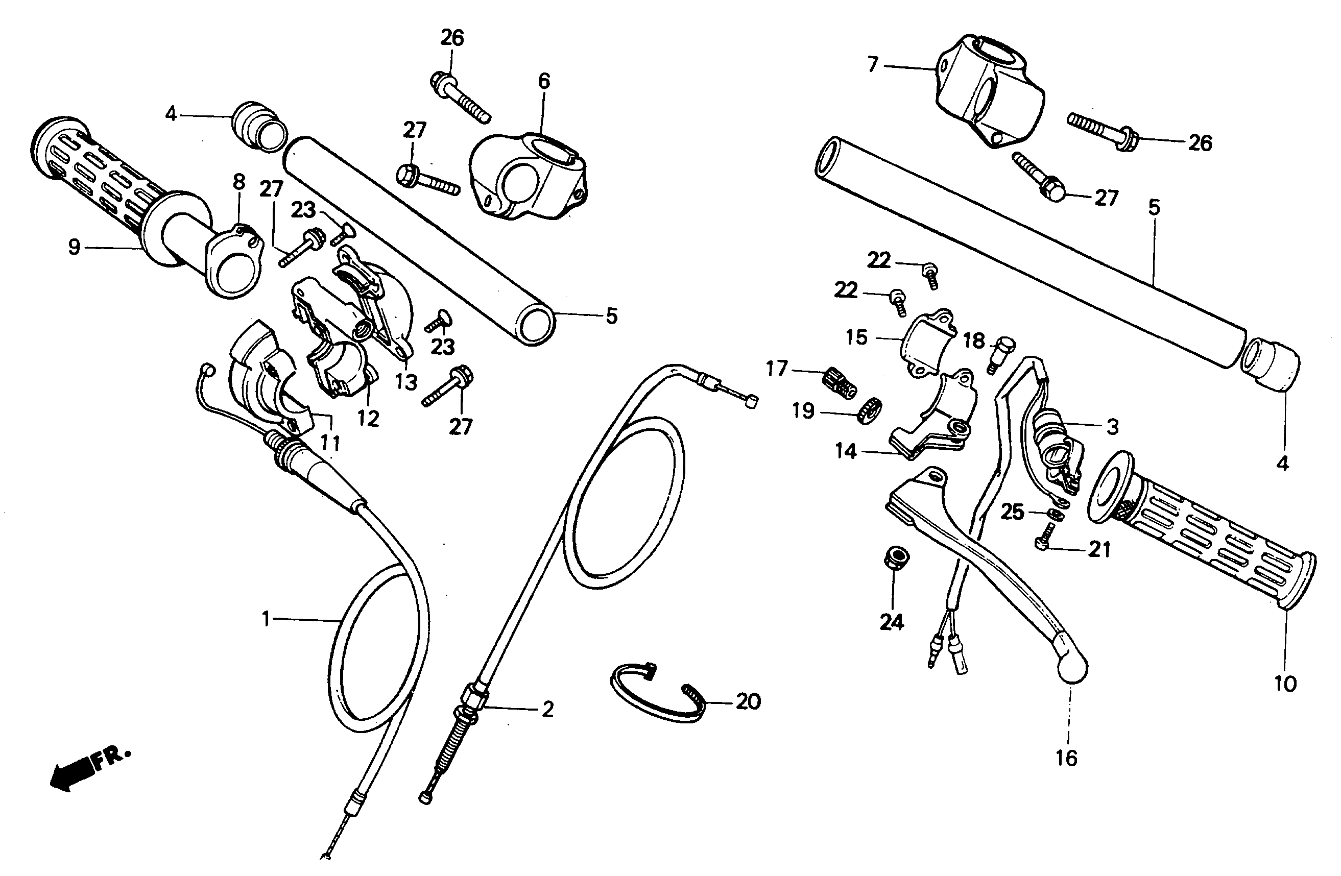 1991 Honda RS125R - F1 Handle Bar / Cables / Clutch Lever Image