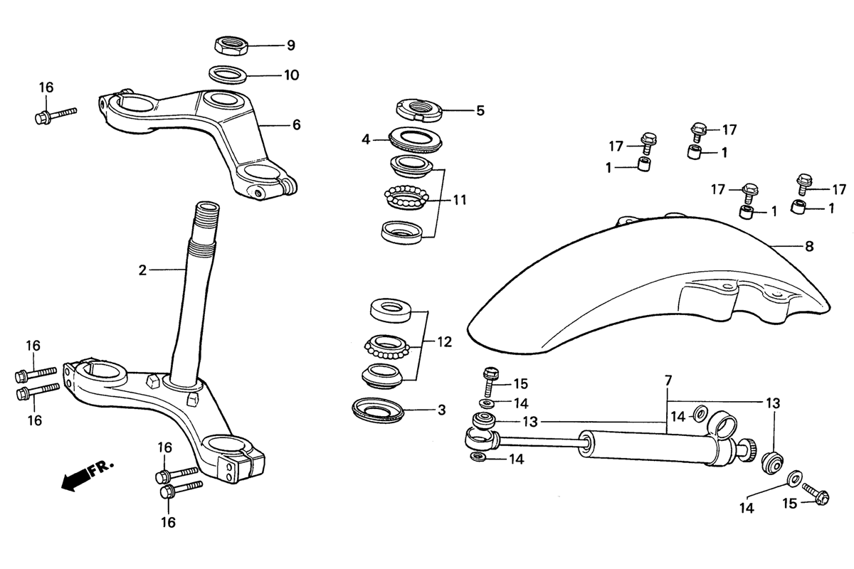 1992 Honda RS125R - F2 Front Fender / Steering Stem / Steering Damper Image