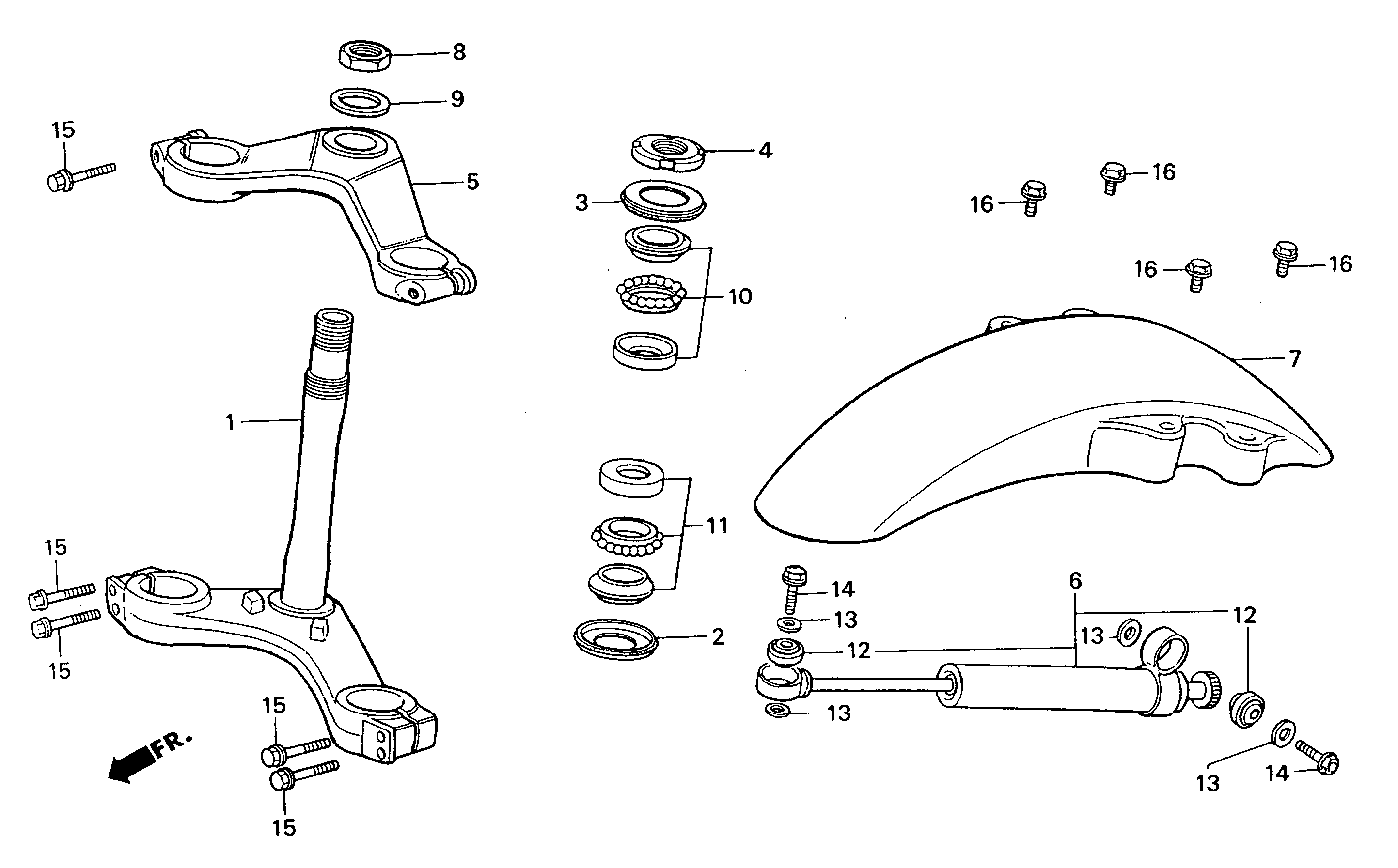 1993 Honda RS125R - F2 Front Fender / Steering Stem / Steering Damper Image