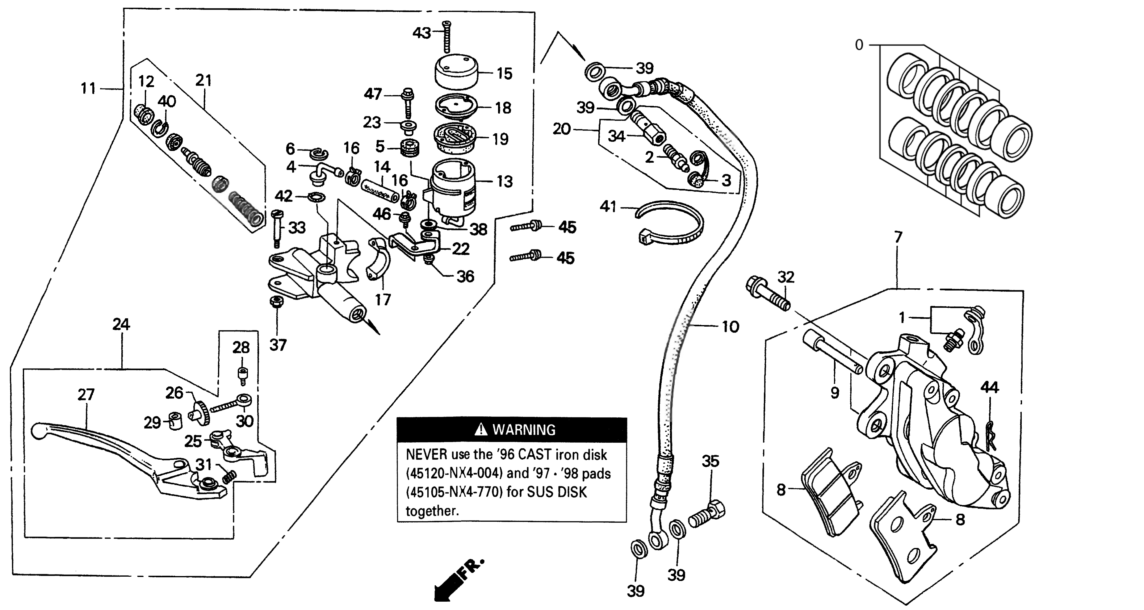 1995 Honda RS125R - F3 Front Brake Caliper / Master Cylinder Image