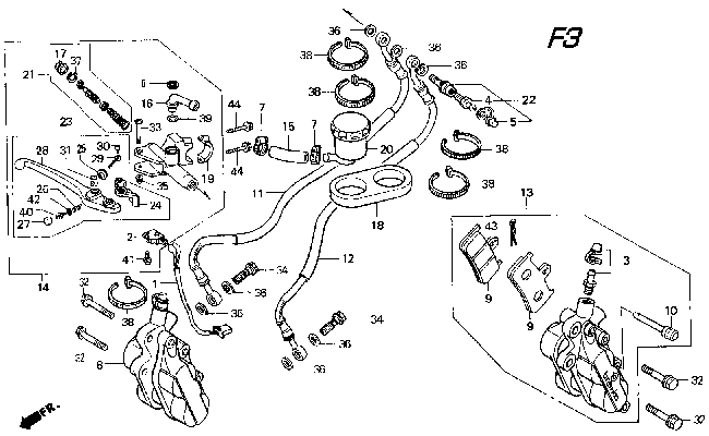 Front Brake Caliper / Front Brake Master Cylinder for a 1995 Honda RS250 Technical Sports One, LLC