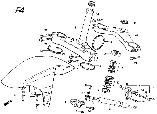 Steering Stem / Steering Damper / Front Fender for a 1995 Honda RS250 Technical Sports One, LLC