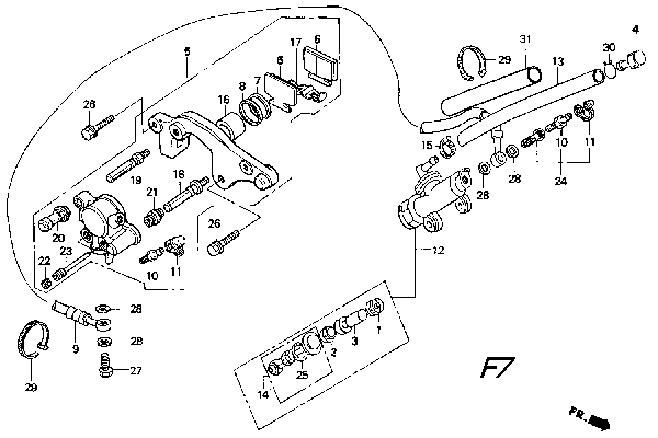 Rear Brake Caliper / Rear Brake Master Cylinder Parts for a 1995 Honda RS250 Technical Sports One, LLC