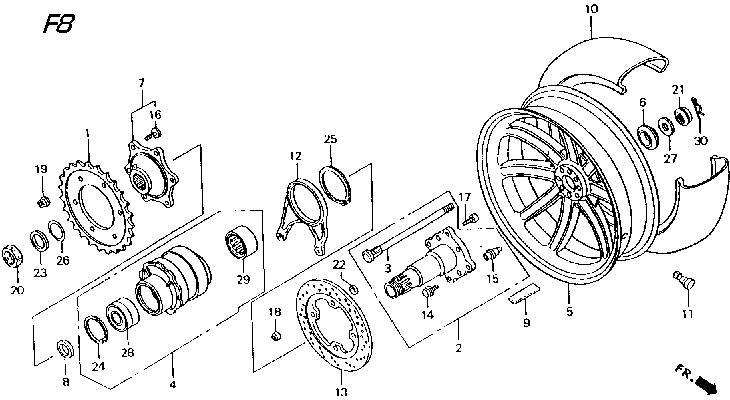 Rear Wheel Parts for a 1995 Honda RS250 Technical Sports One, LLC