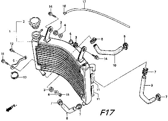 Radiator / Radiator Hose Parts for a 1995 Honda RS250 Technical Sports One, LLC