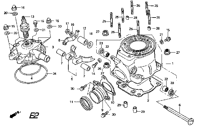 Rear Cylinder / Rear Cylinder Head Parts for a 1996 Honda RS250 Technical Sports One, LLC