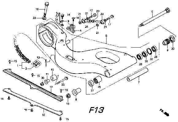 Rear Swingarm Parts for a 1996 Honda RS250 Technical Sports One, LLC