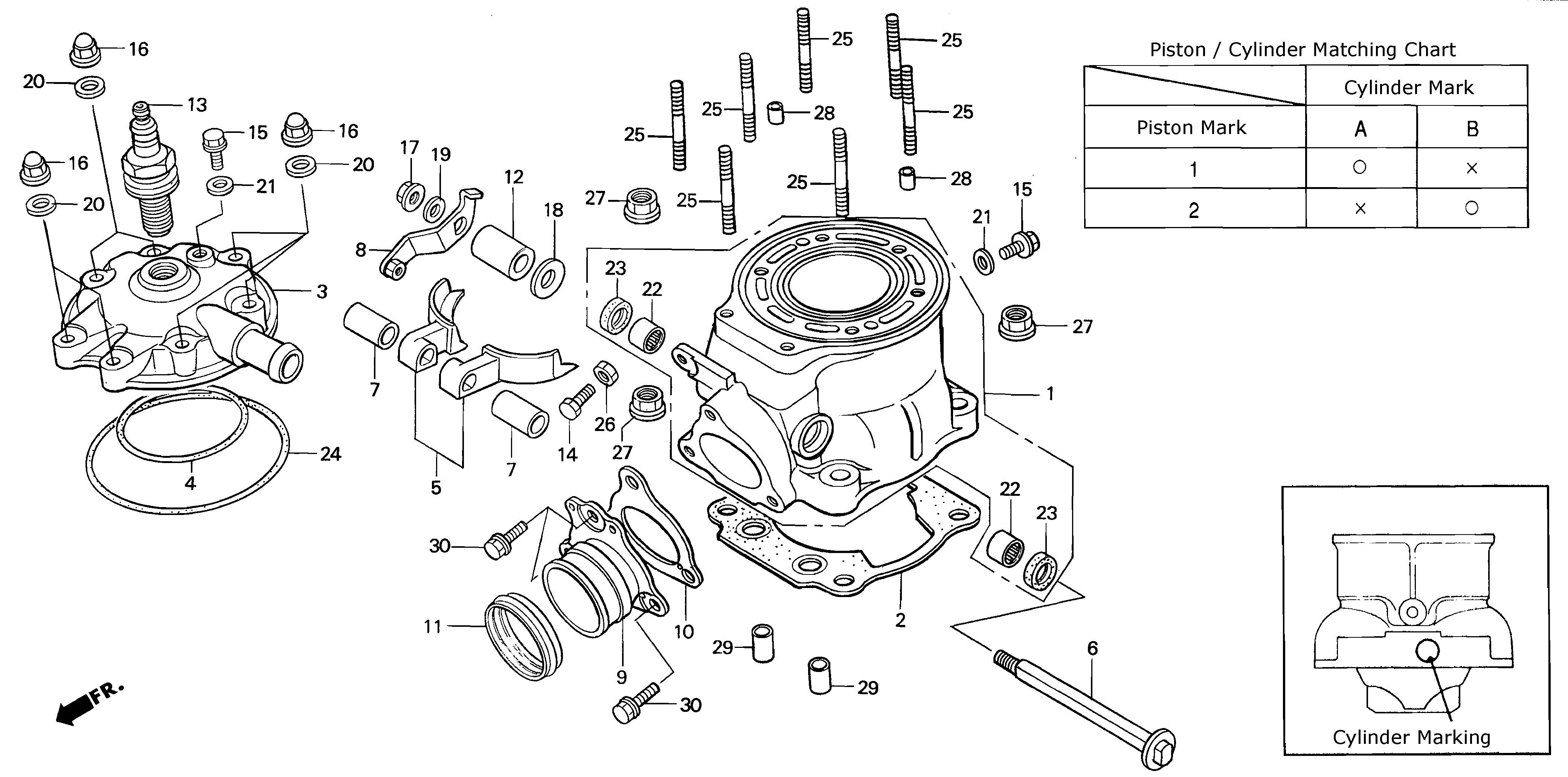 Rear Cylinder / Rear Cylinder Head Parts for a 1997 Honda RS250 Technical Sports One, LLC