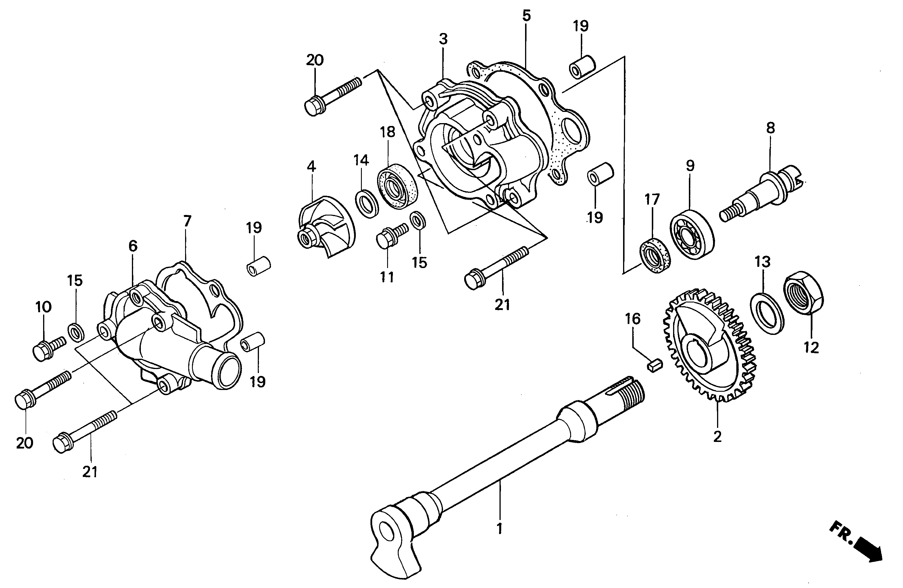 Water Pump / Balancer Shaft parts for a 1997 Honda RS250 Technical Sports One, LLC