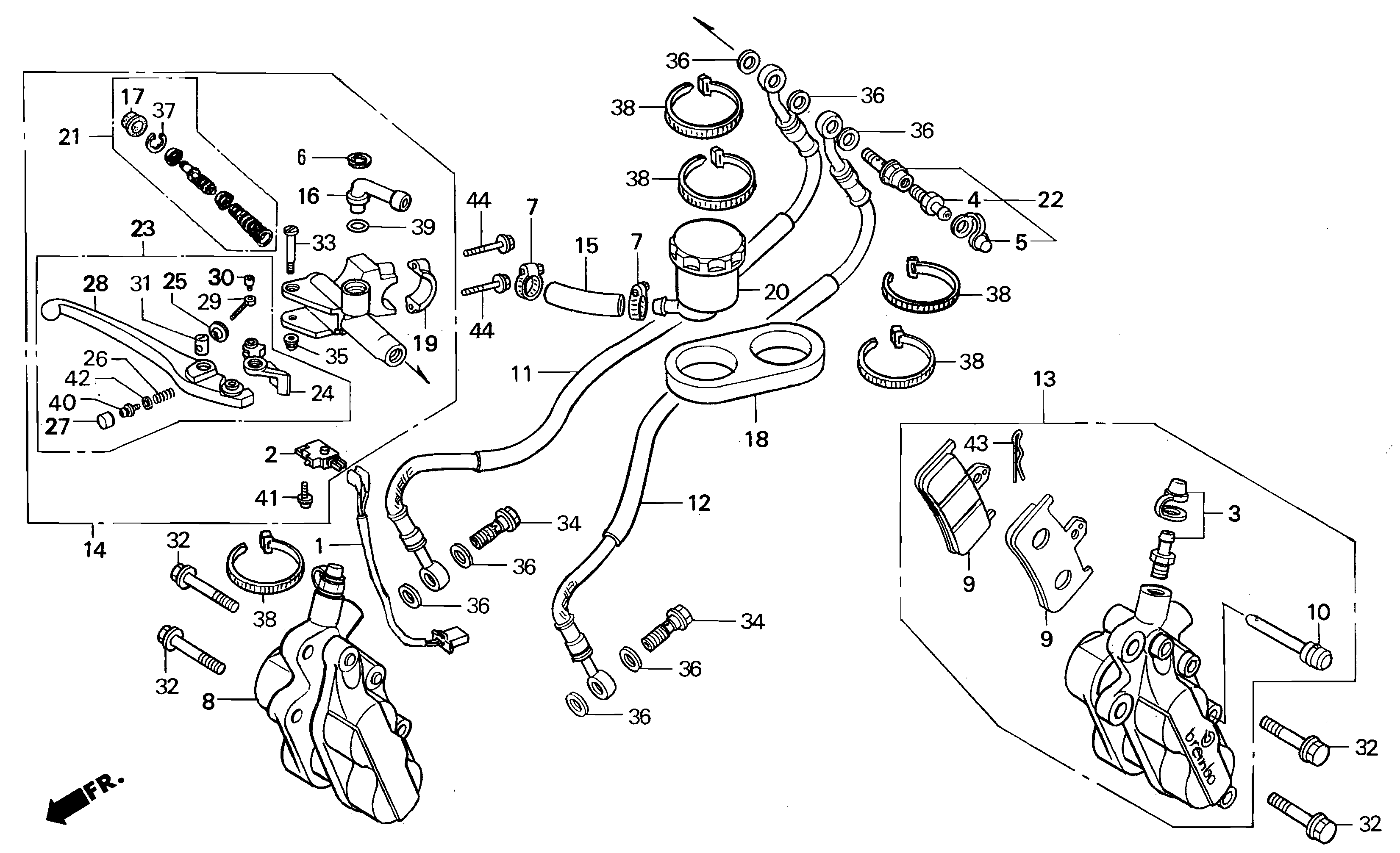 Front Brake Caliper / Front Brake Master Cylinder for a 1998 Honda RS250 Technical Sports One, LLC