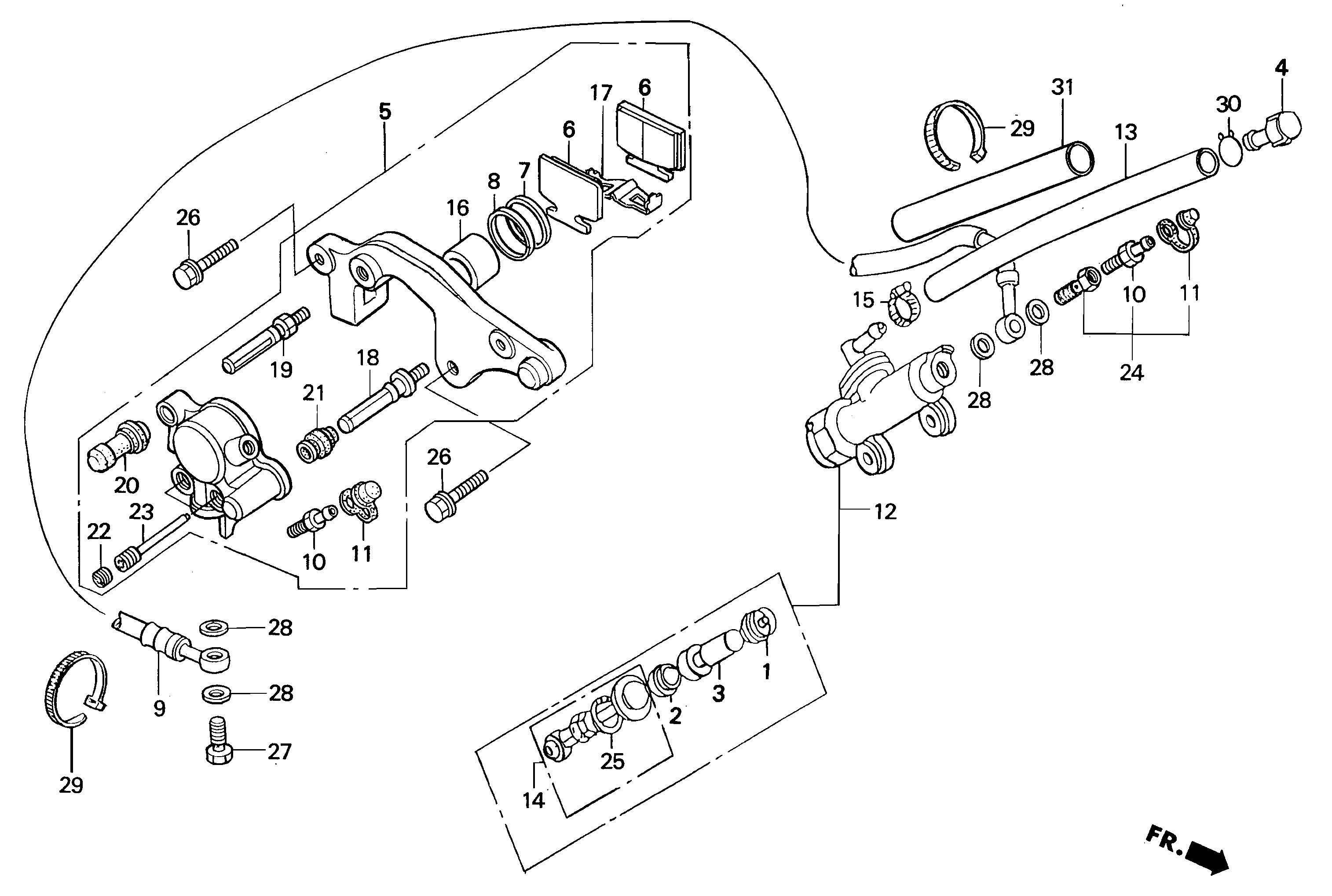 Rear Brake Caliper / Rear Brake Master Cylinder Parts for a 1998 Honda RS250 Technical Sports One, LLC