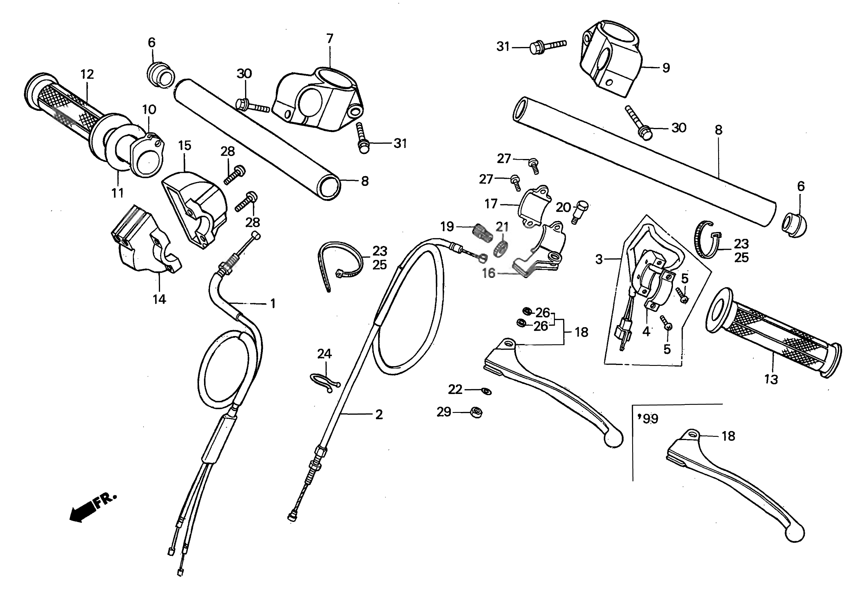 Handlebar / Switch / Cables for a 1999 Honda RS250 Technical Sports One, LLC