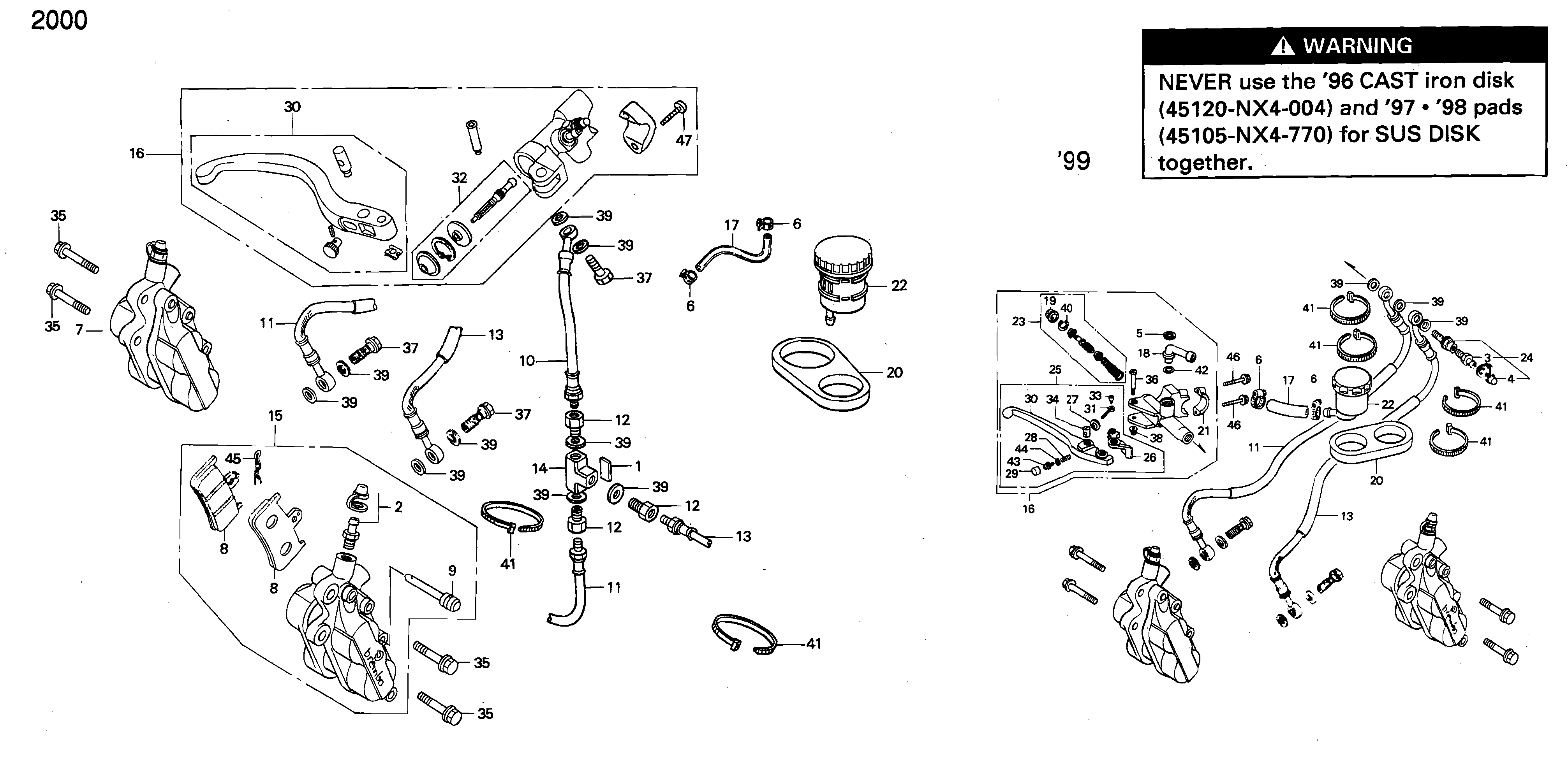 Front Brake Caliper / Front Brake Master Cylinder for a 1999 Honda RS250 Technical Sports One, LLC