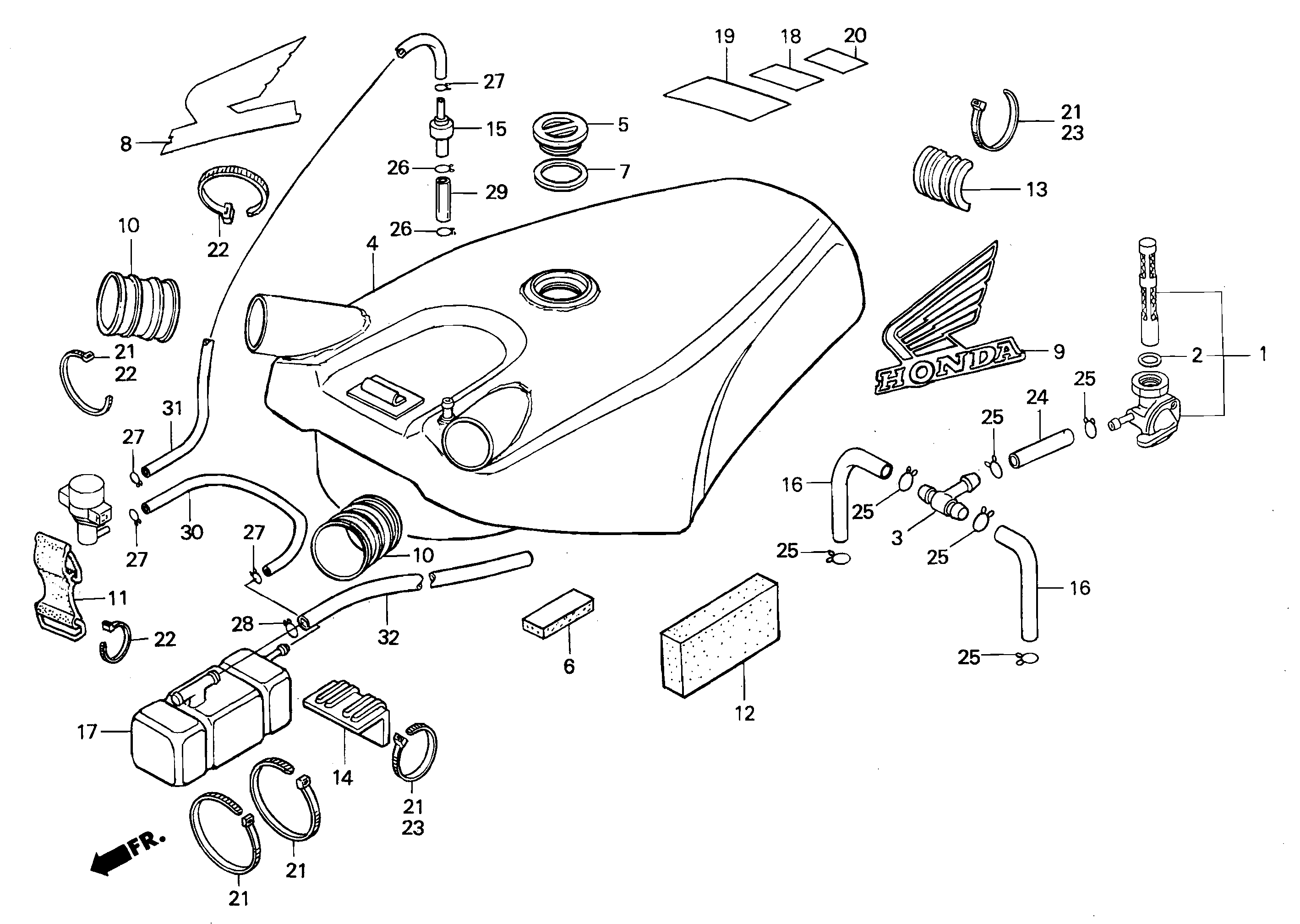 Fuel Tank Parts for a 1999 Honda RS250 Technical Sports One, LLC