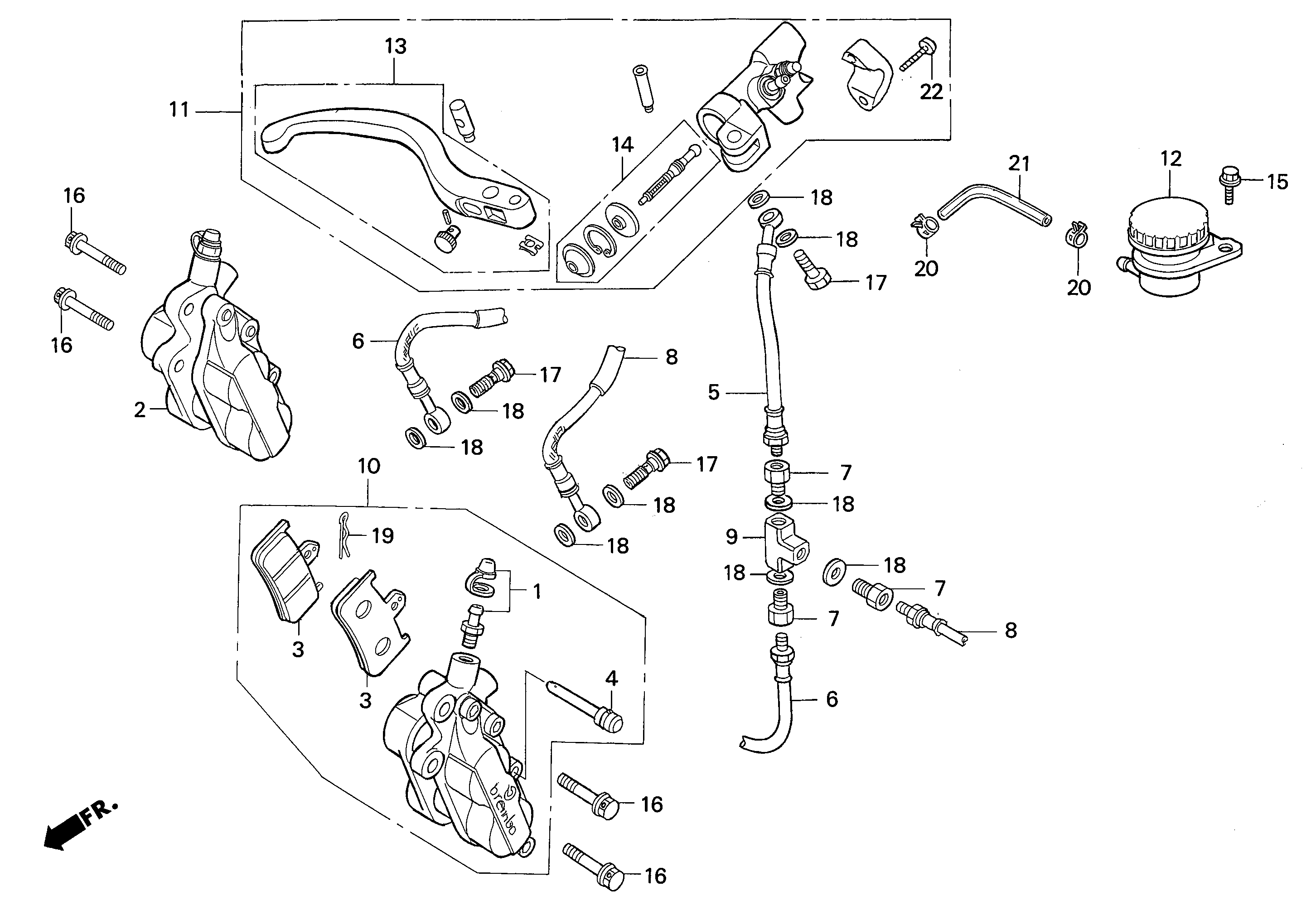 Front Brake Caliper / Front Brake Master Cylinder for a 2001 Honda RS250 Technical Sports One, LLC