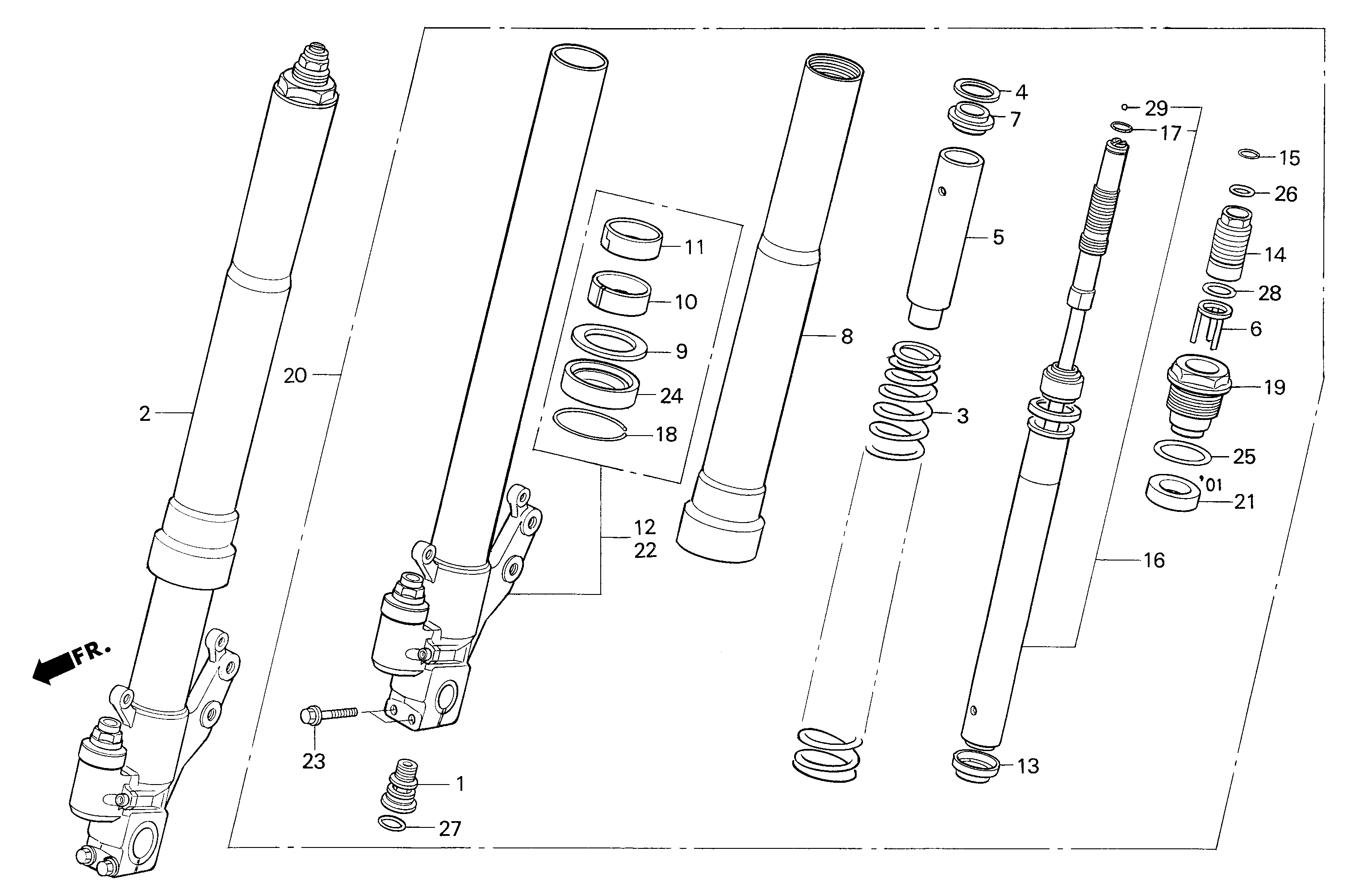 Front Fork Parts for a 2001 Honda RS250 Technical Sports One, LLC