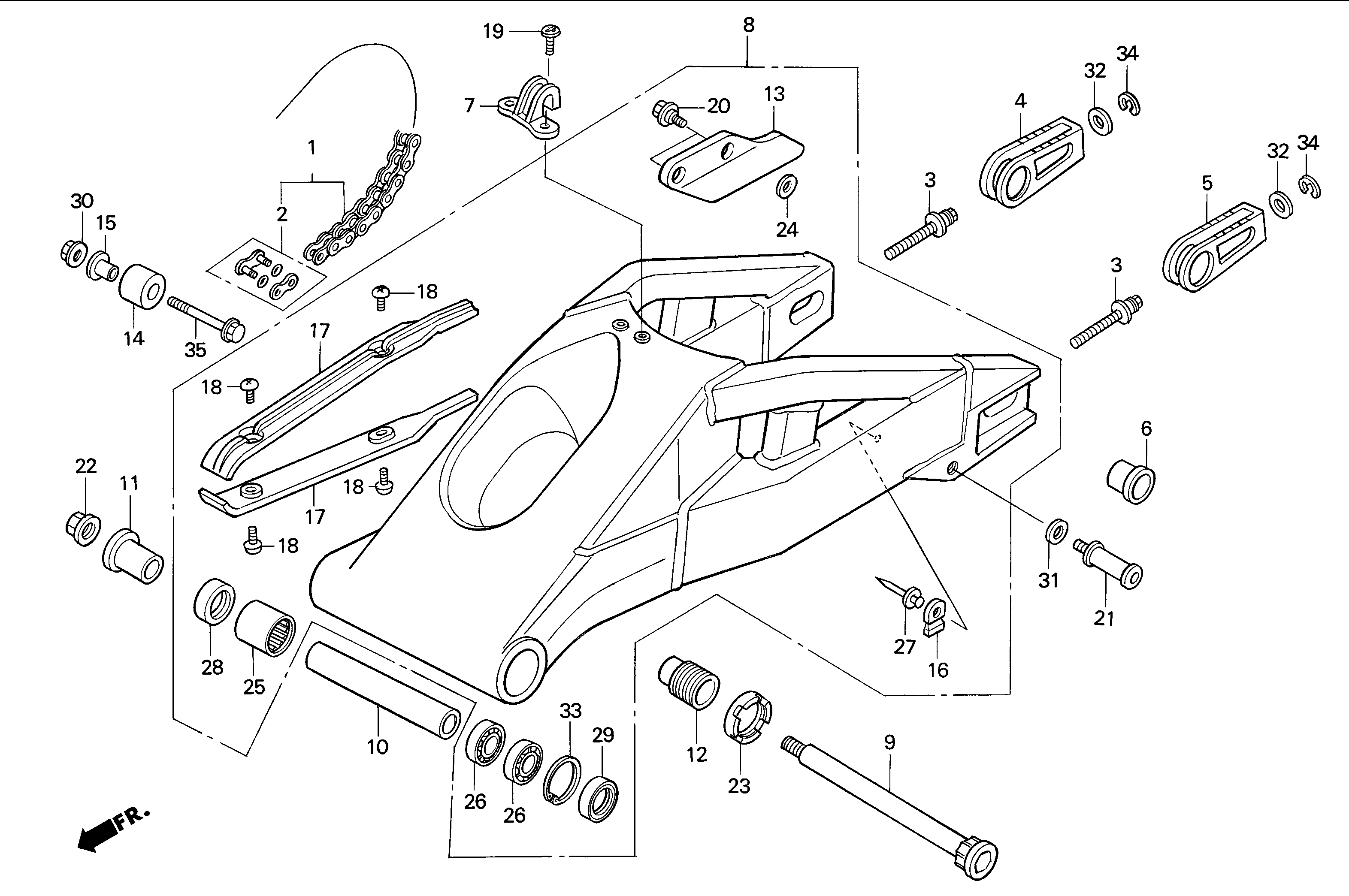 Rear Swingarm Parts for a 2002 Honda RS250 Technical Sports One, LLC