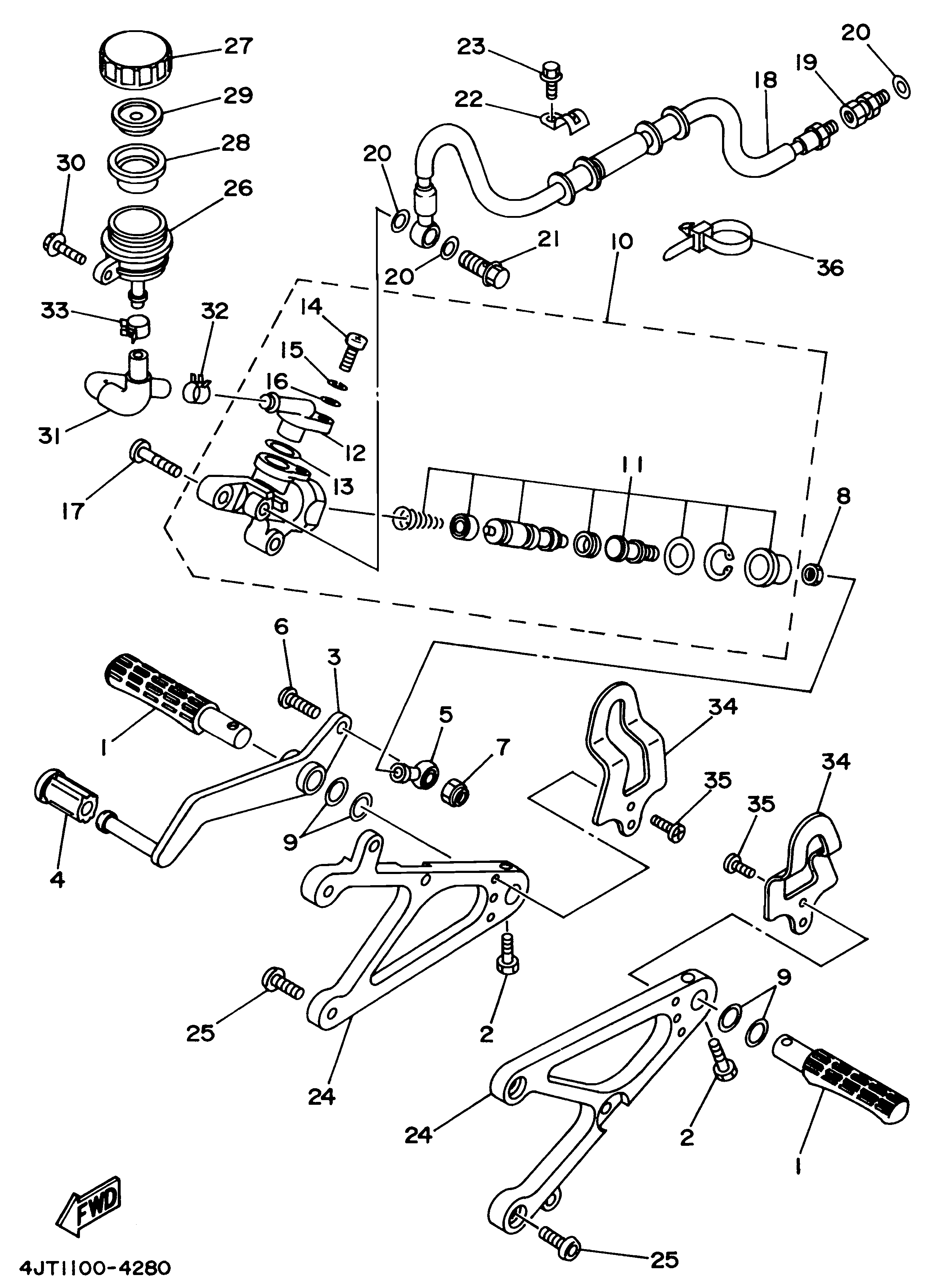 Technical Sports One, LLC 1994 Yamaha TZ125 (4JT1) the Rear Brake Master Cylinder / Foot Peg