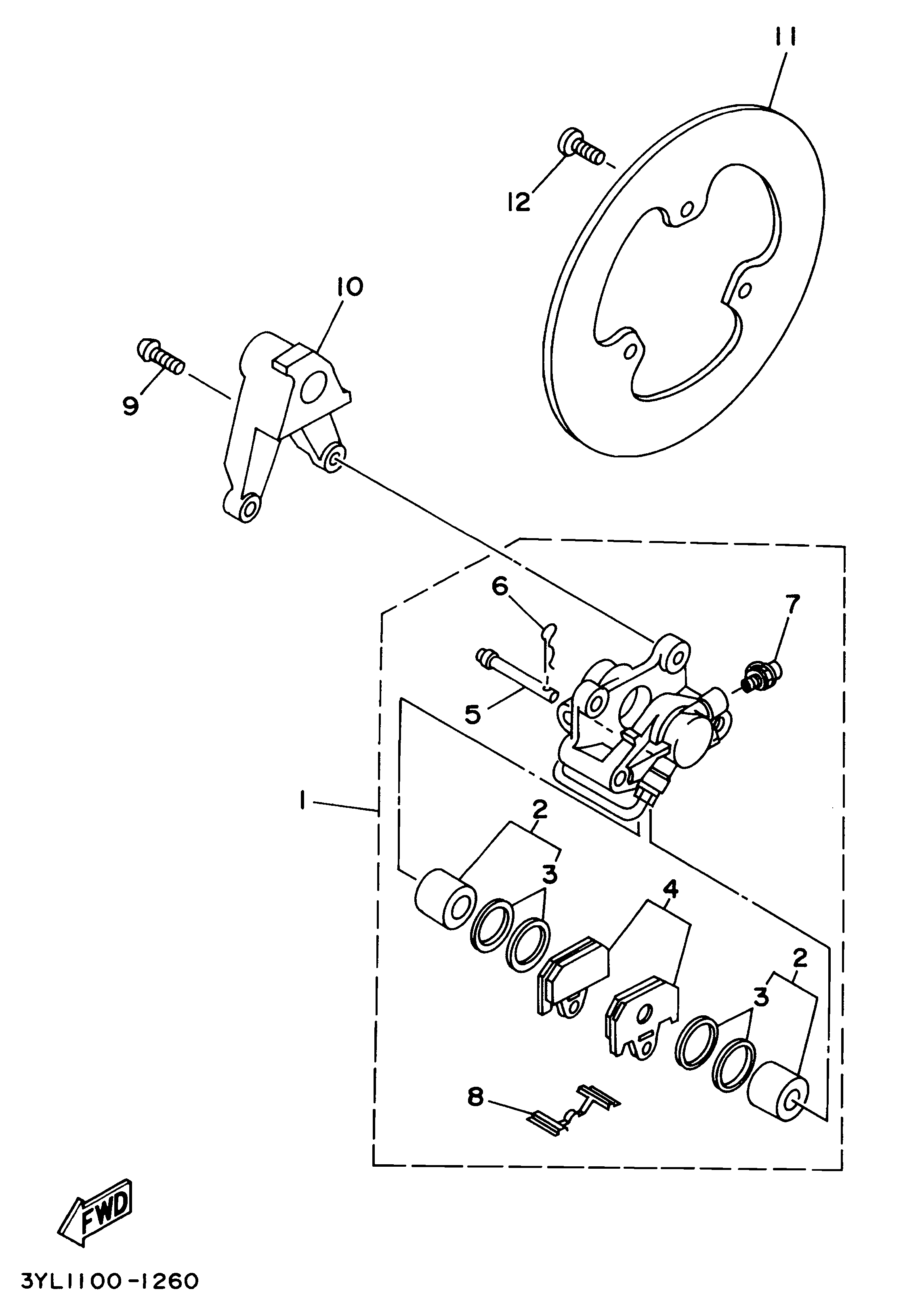 Technical Sports One, LLC 1994 Yamaha TZ125 (4JT1) the Rear Brake Caliper / Rear Brake Disk