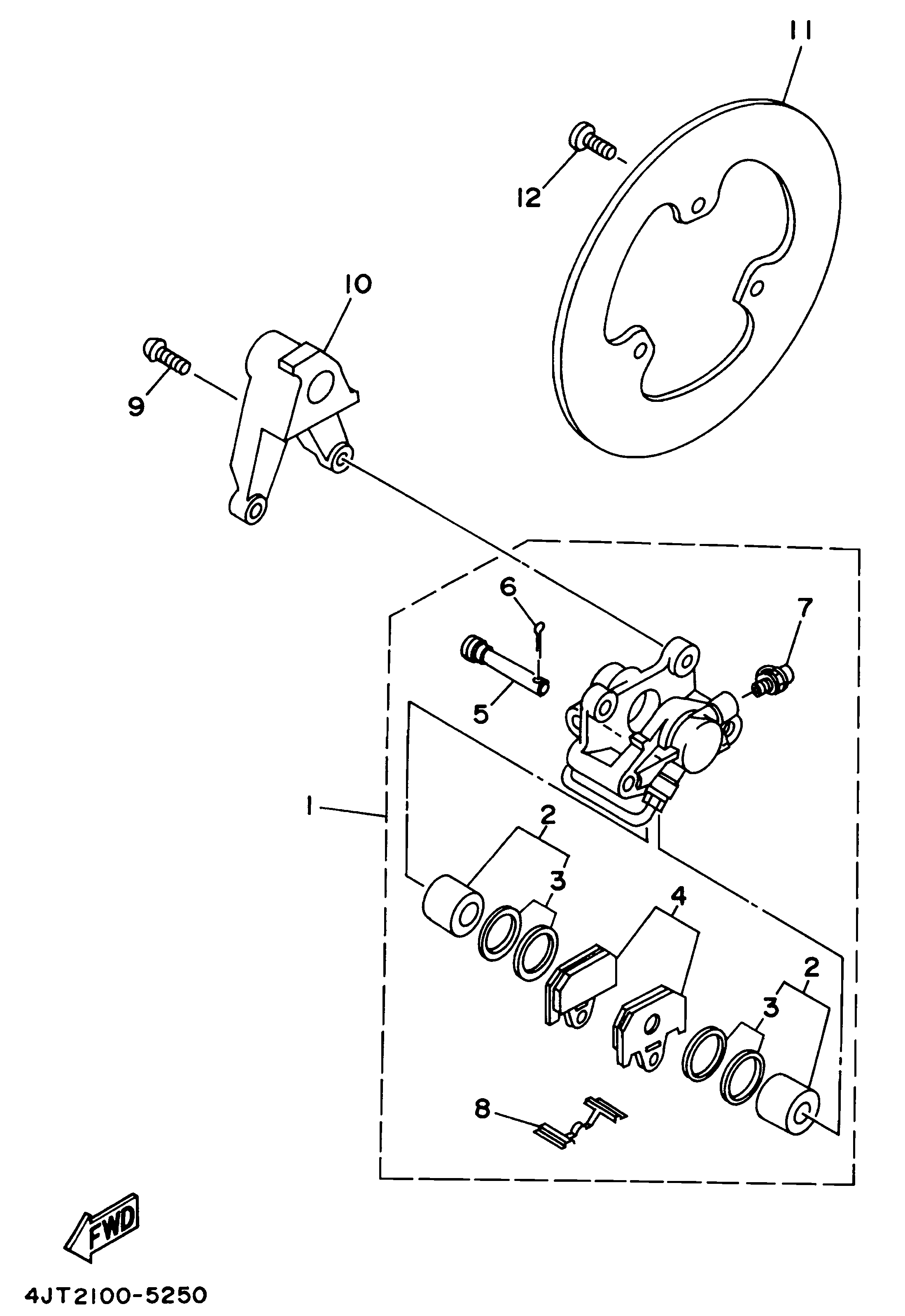 Technical Sports One, LLC 1995 Yamaha TZ125 (4JT2) the Rear Brake Caliper / Rear Brake Disk