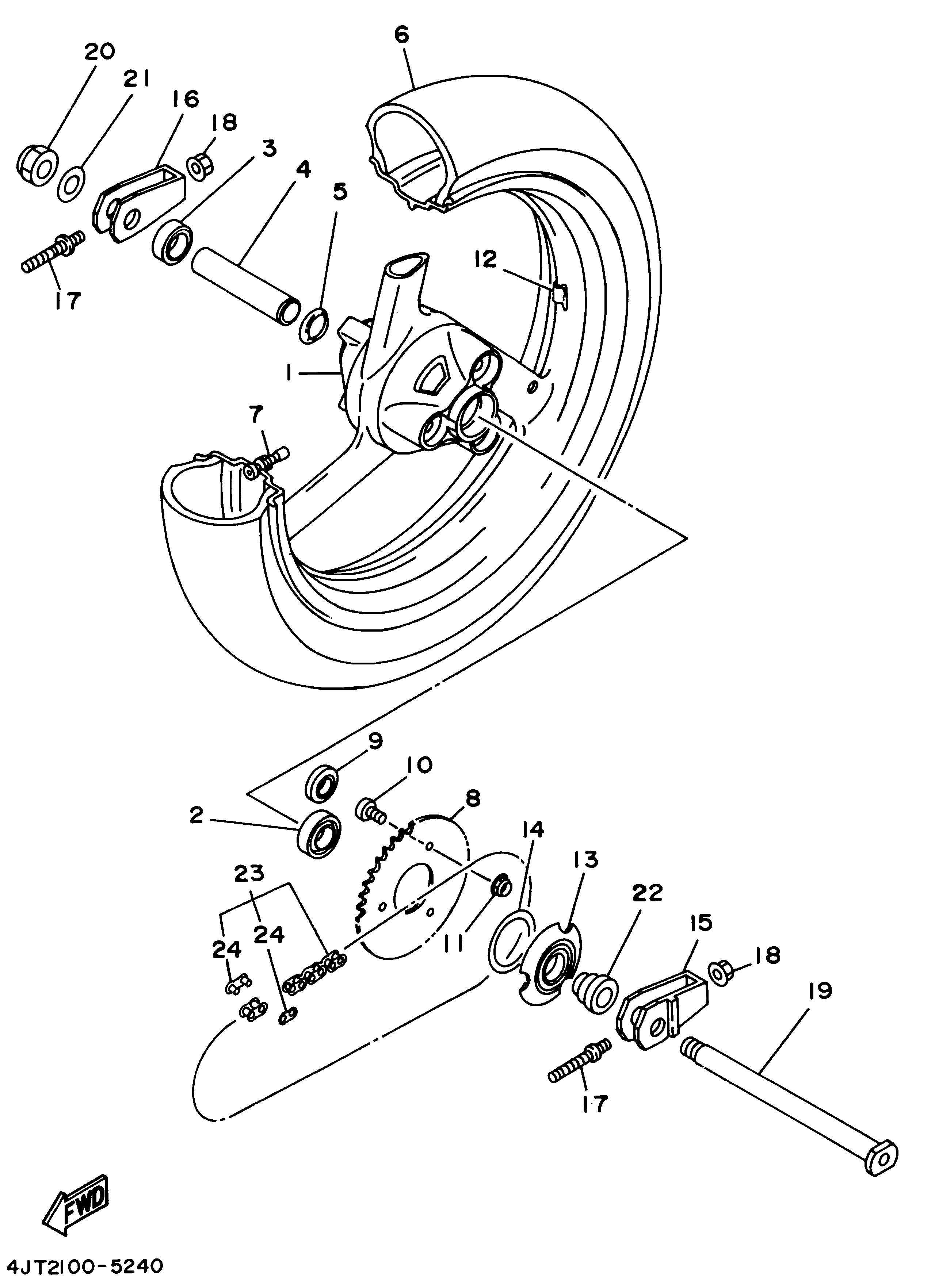 Technical Sports One, LLC 1995 Yamaha TZ125 (4JT2) the Rear Wheel / Rear Axle / Rear Sprocket