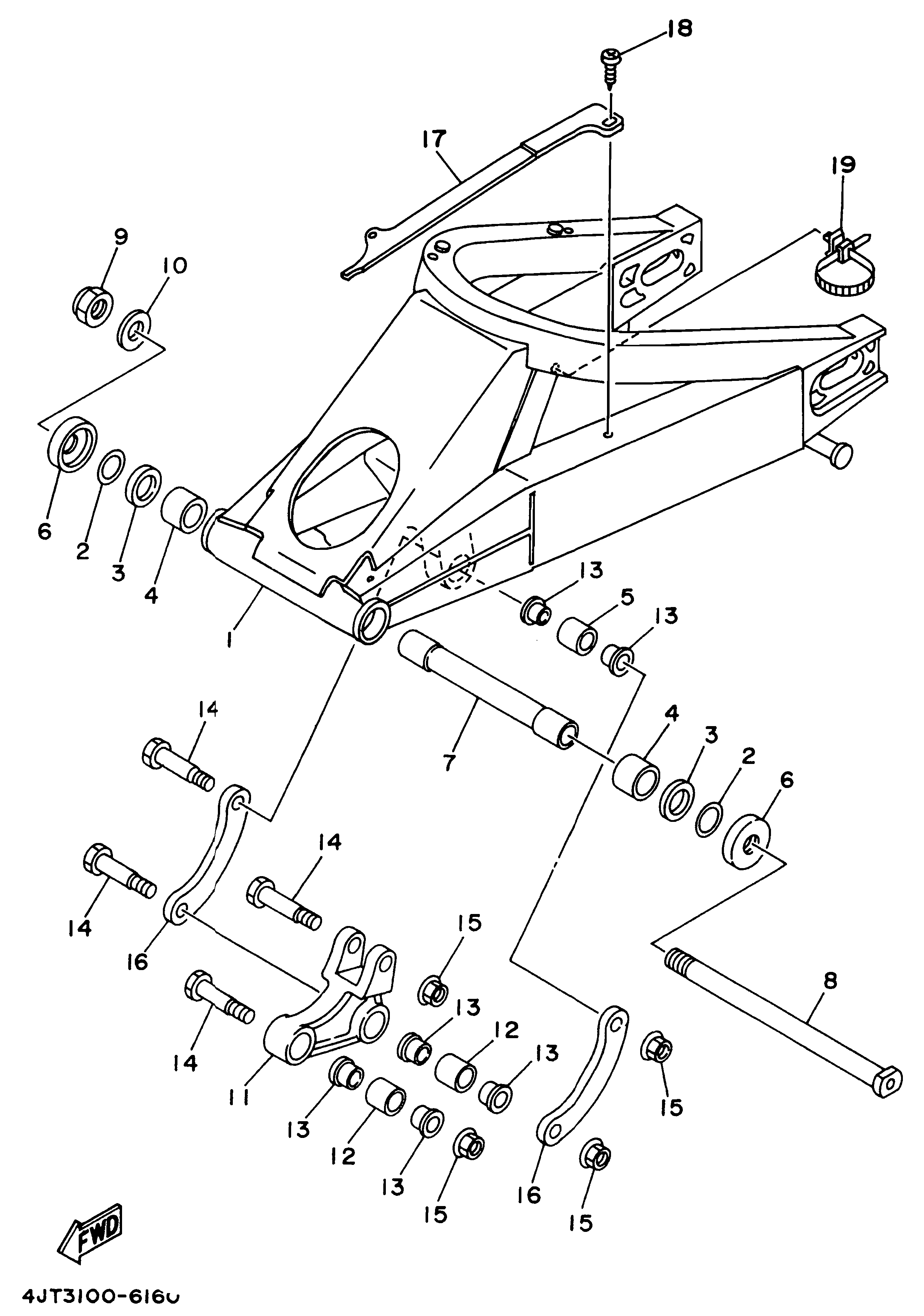 Technical Sports One, LLC 1996 Yamaha TZ125 (4JT3) the Rear Swingarm / Rear Shock Linkage