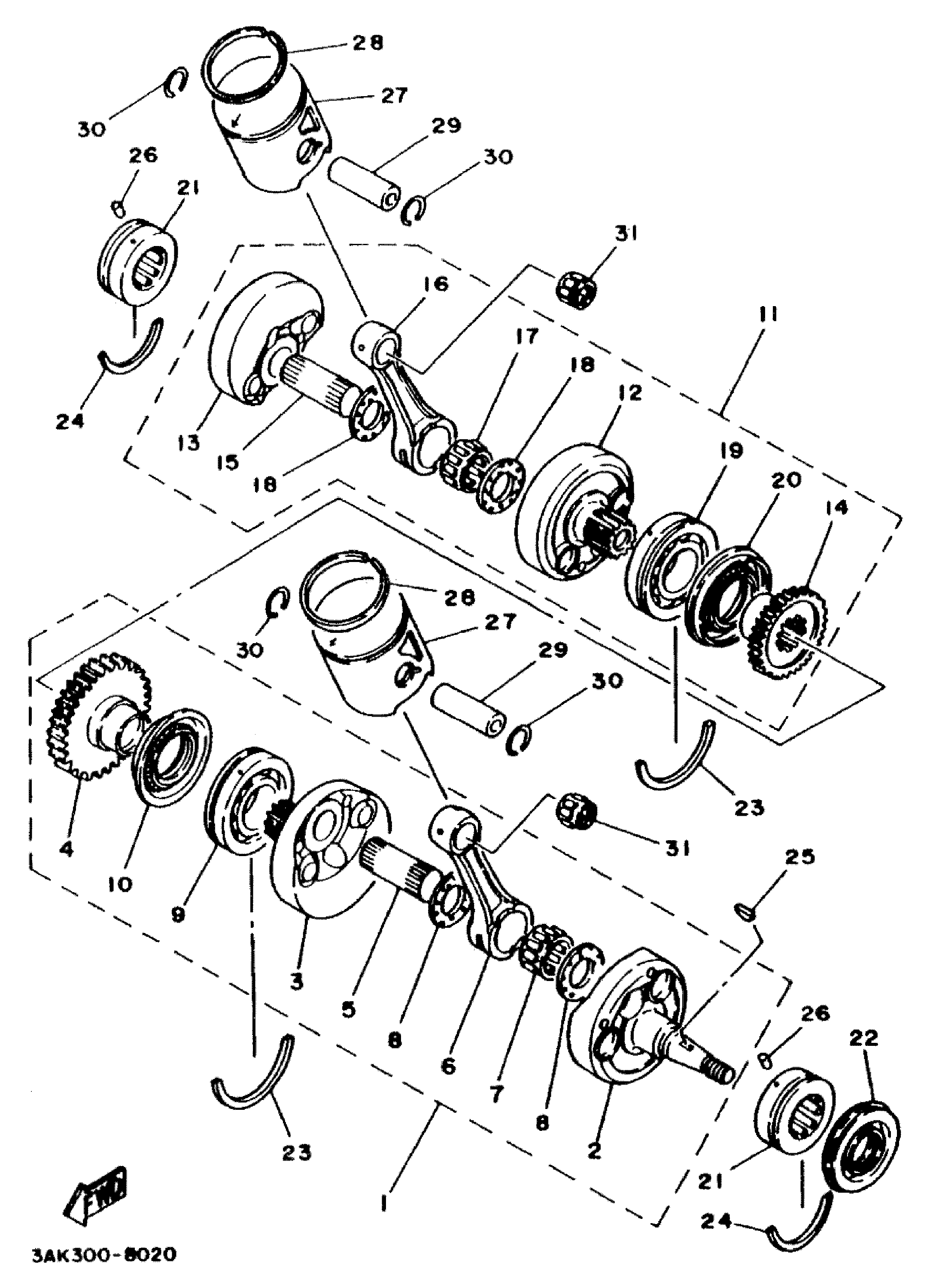 Technical Sports One, LLC 1990 Yamaha TZ250 (3TC1) Crankshaft, Piston, Piston Ring, Piston Pin, and Primary Drive Gear