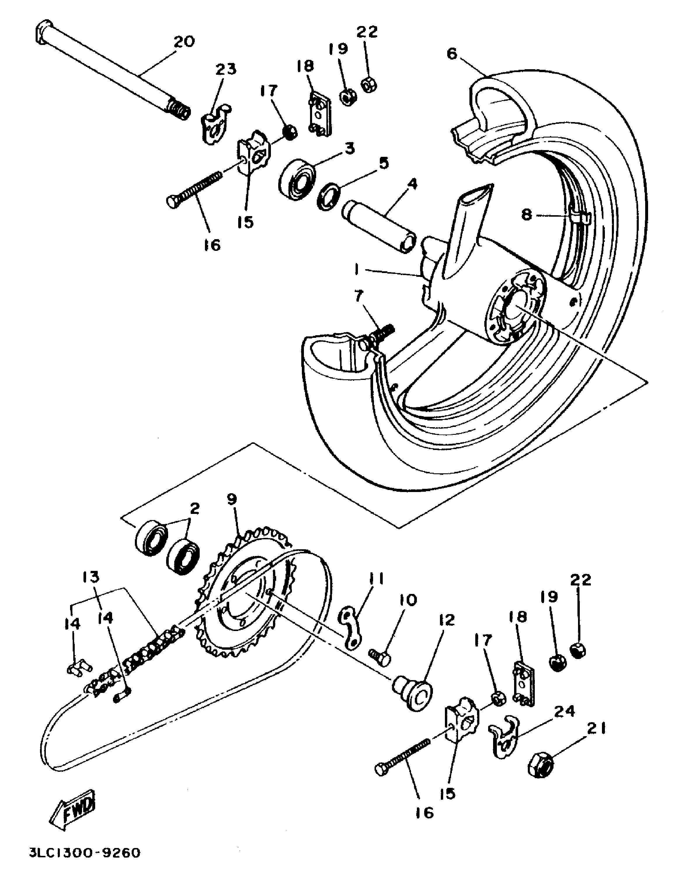 Technical Sports One, LLC 1990 Yamaha TZ250 (3TC1) the Rear Wheel / Rear Axle / Rear Sprocket