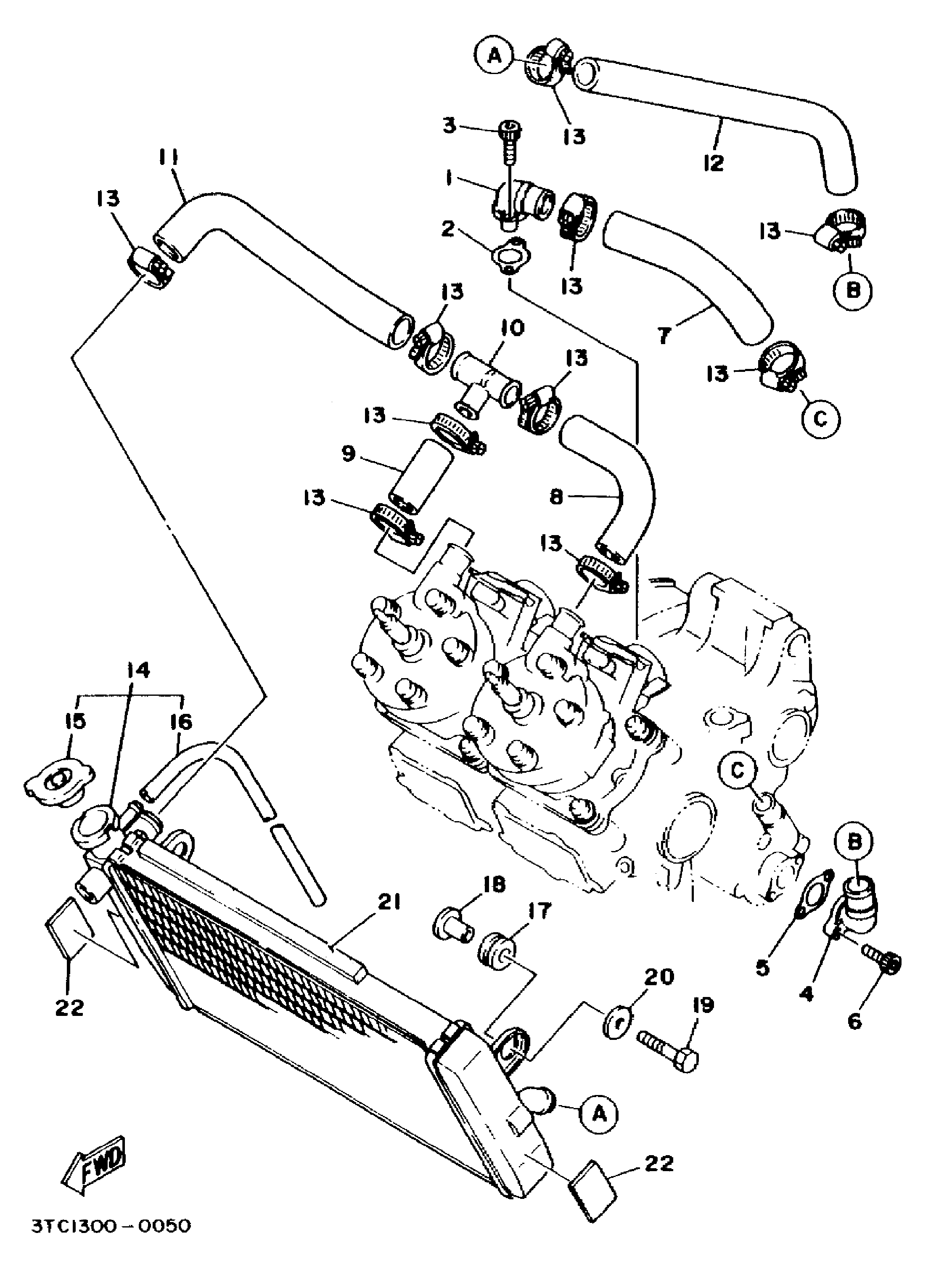 Technical Sports One, LLC 1990 Yamaha TZ250 (3TC1) the Radiator / Radiator Hose