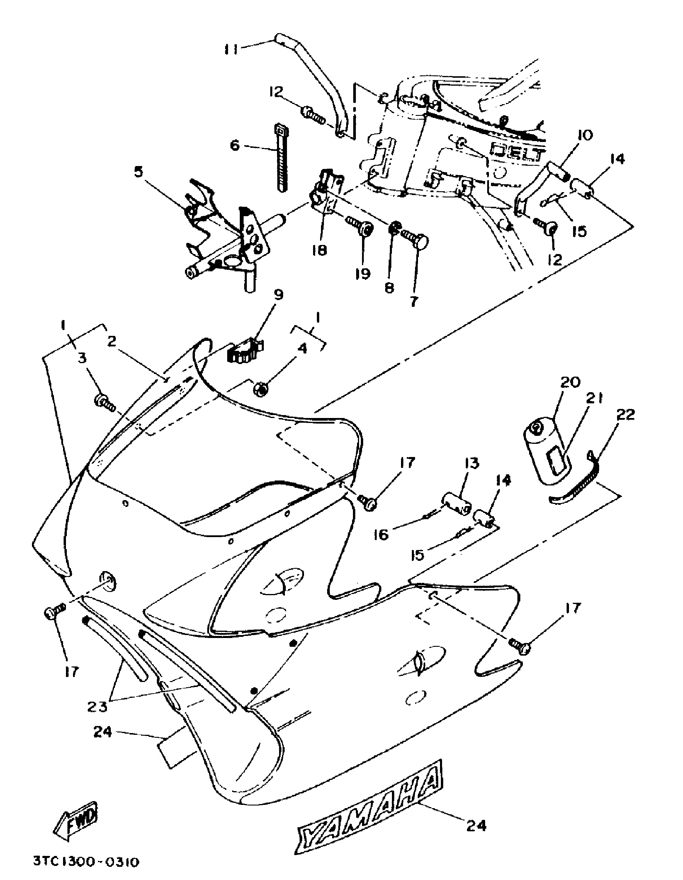 Technical Sports One, LLC 1990 Yamaha TZ250 (3TC1) Cowl / Front Cowl Stay / Meter Mount