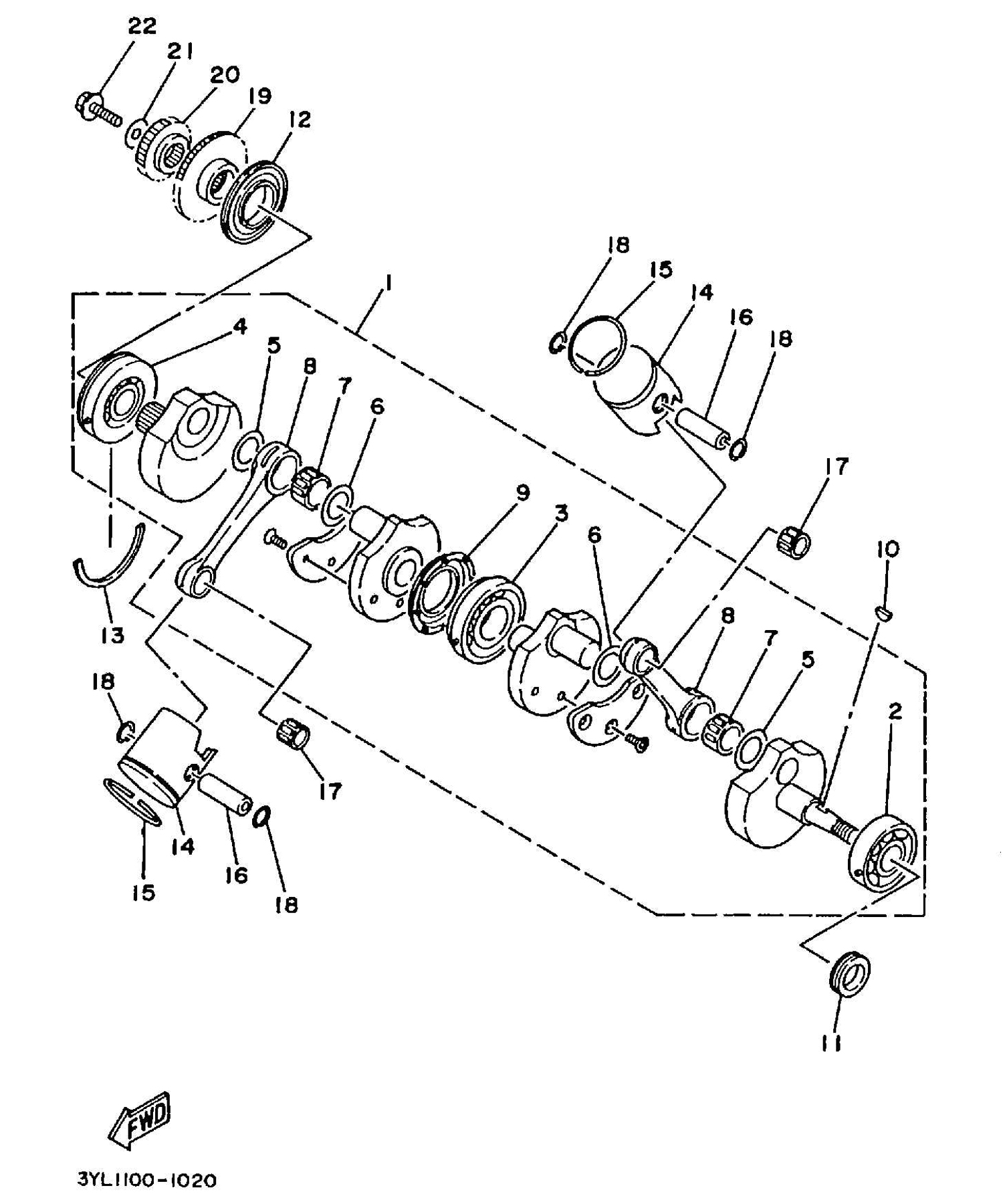 Technical Sports One, LLC 1991 Yamaha TZ250 (3YL1) Crankshaft, Piston, Piston Ring, Piston Pin, and Primary Drive Gear