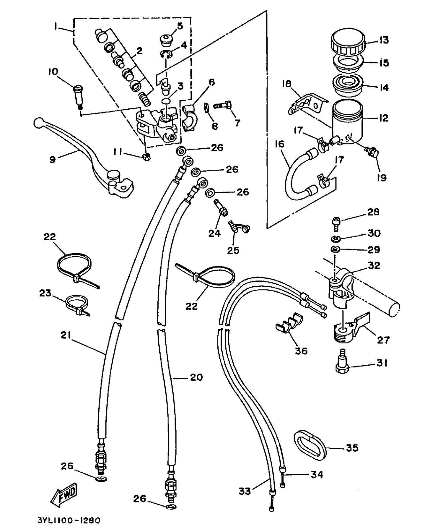 Technical Sports One, LLC 1991 Yamaha TZ250 (3YL1) Image for Front Brake Master Cylinder